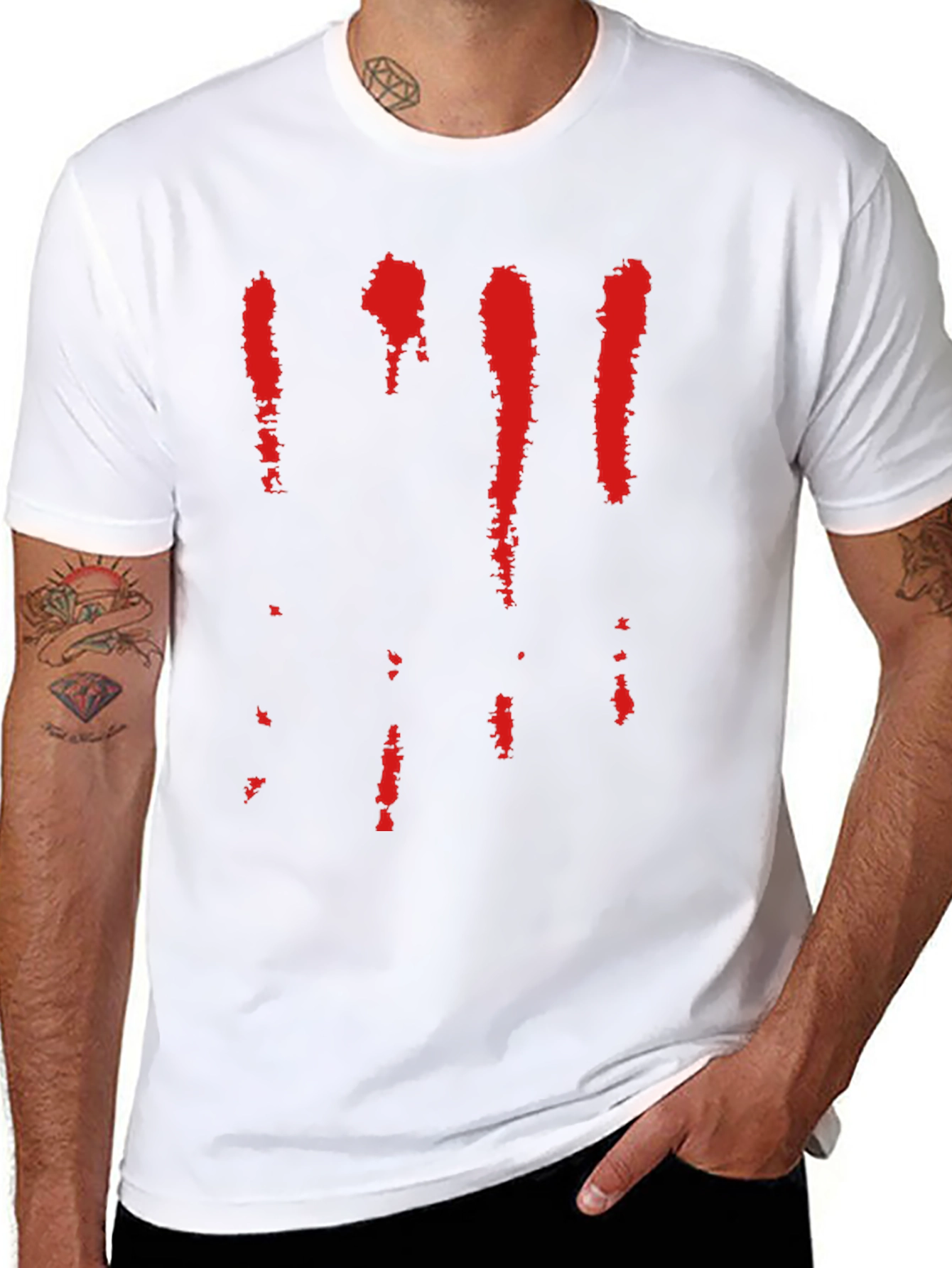 Bloody Stripe Graphic Tee - Mens Black Cotton T-Shirt
