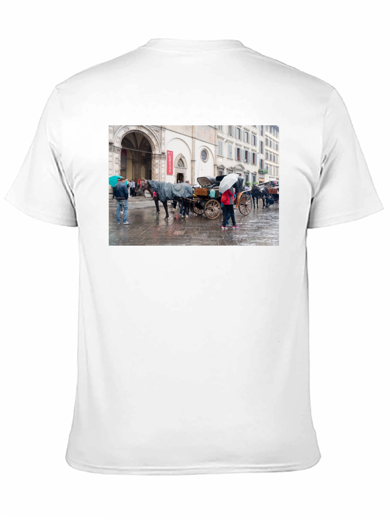 Horse Carriage Scene Graphic Black T-Shirt