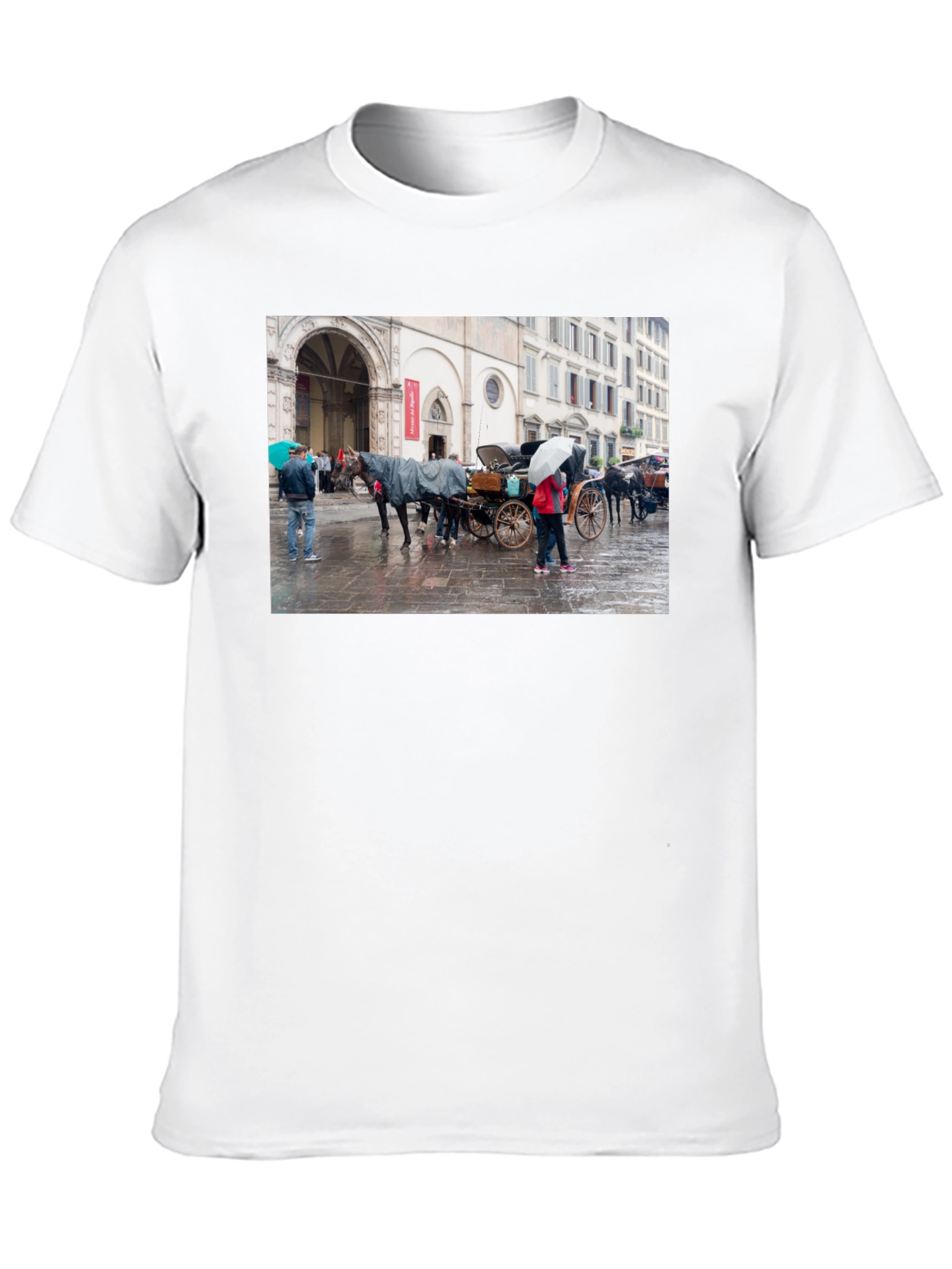 Horse Carriage Scene Graphic Black T-Shirt