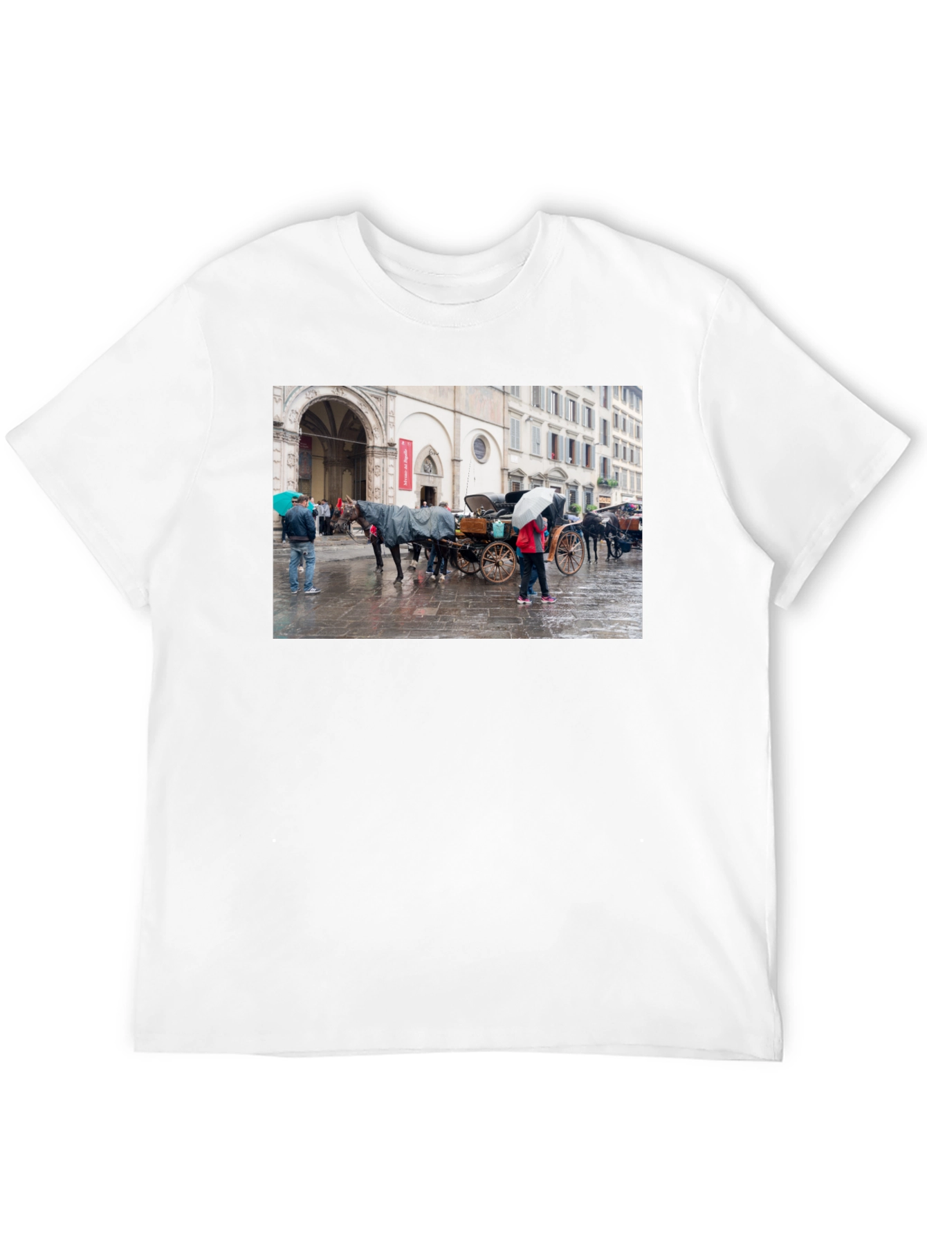 Horse Carriage Scene Graphic Black T-Shirt
