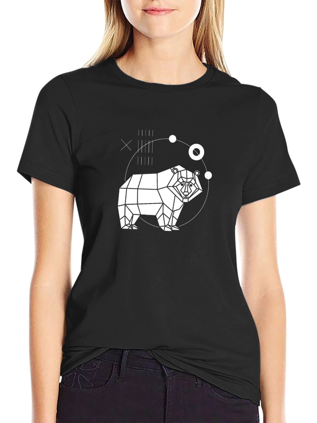 Geometric Bear Graphic Black T-Shirt
