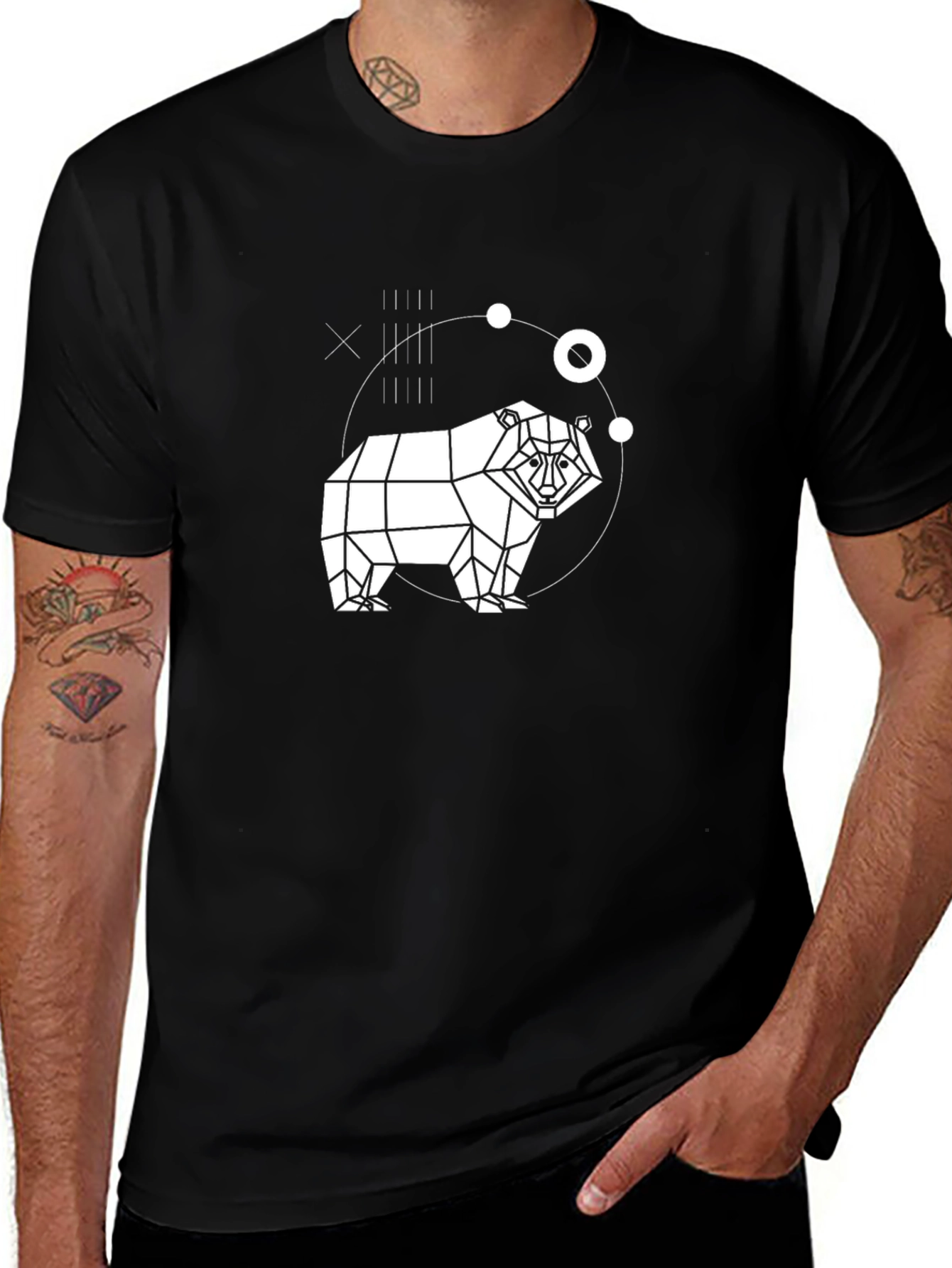 Geometric Bear Graphic Black T-Shirt