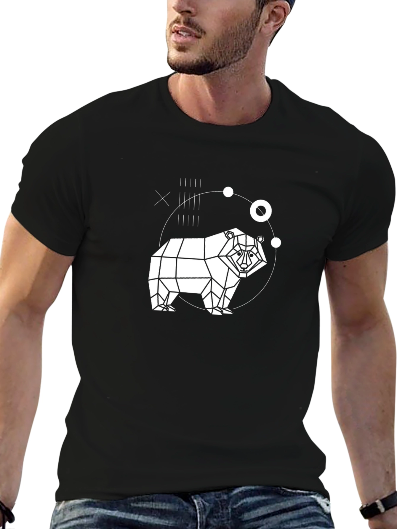 Geometric Bear Graphic Black T-Shirt