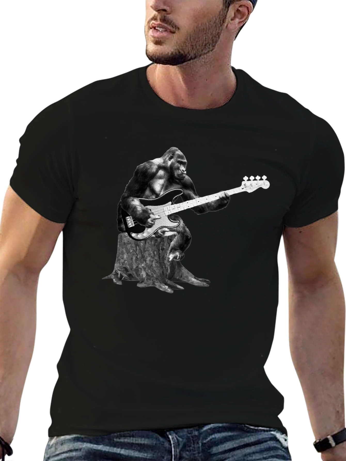 Gorilla Guitarist Graphic Tee - Black T-Shirt