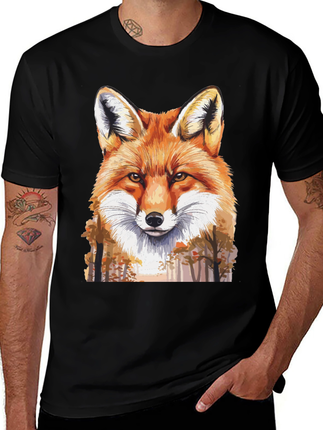 Fox Graphic Print Black T-Shirt