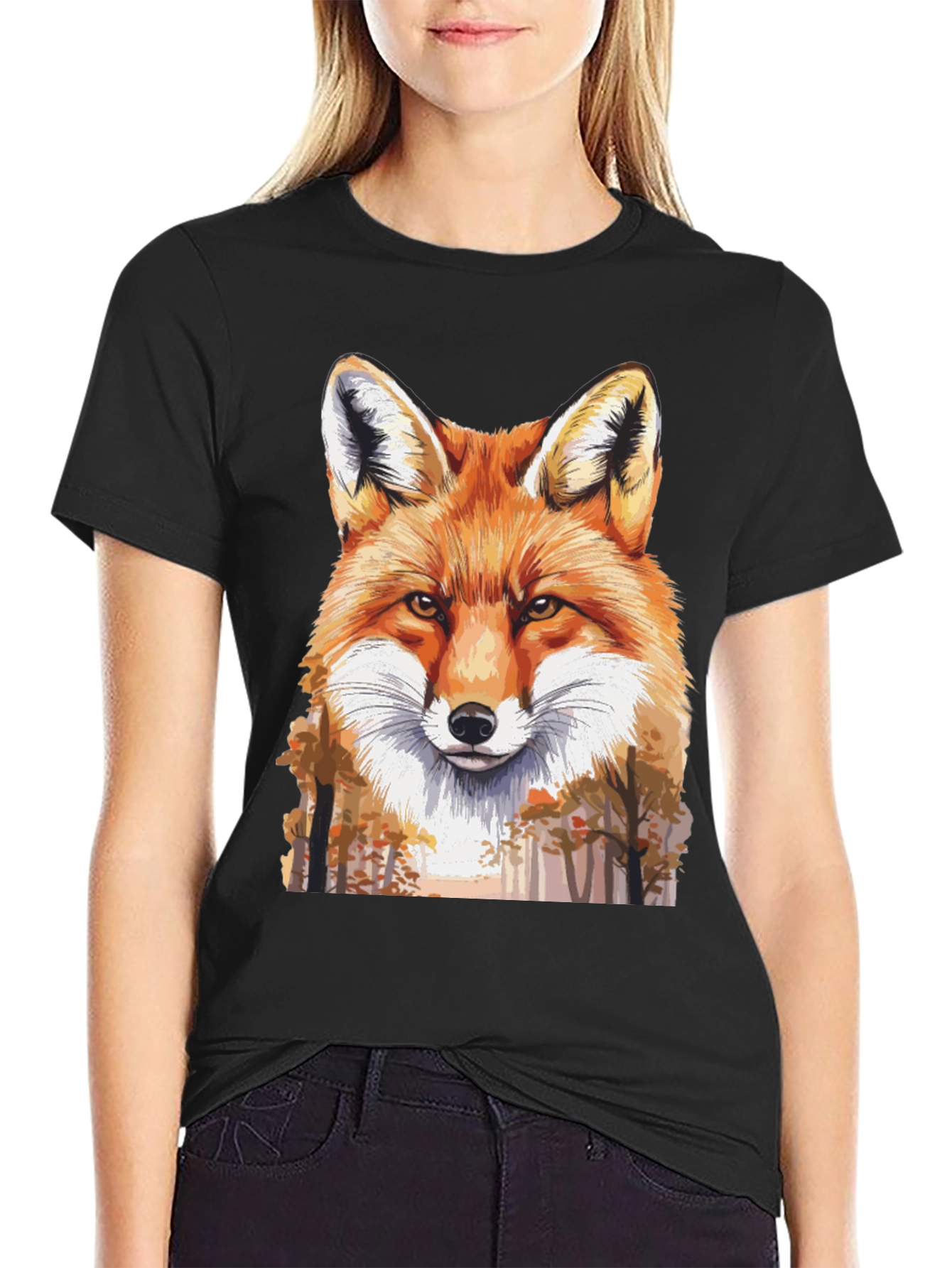 Fox Graphic Print Black T-Shirt