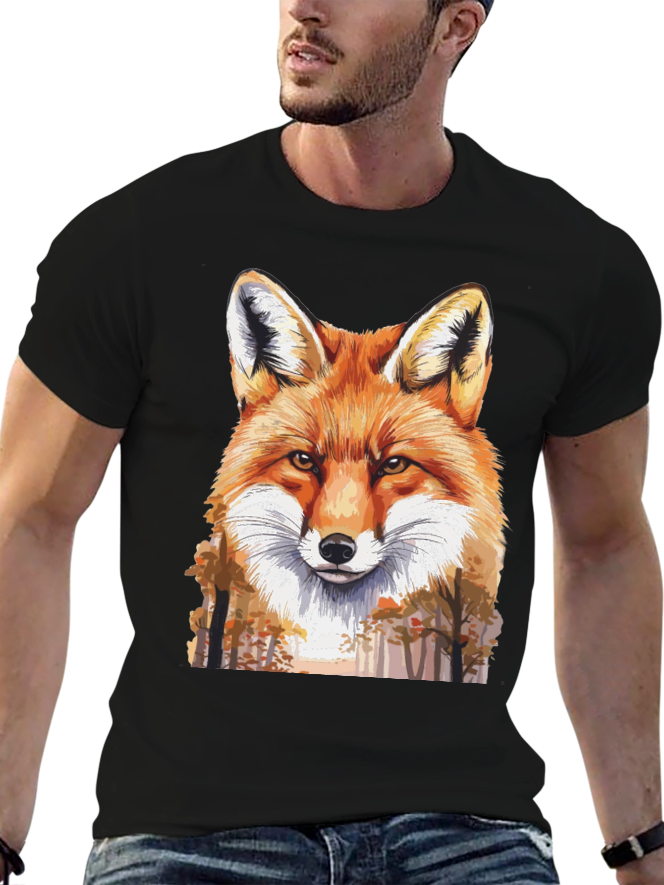 Fox Graphic Print Black T-Shirt