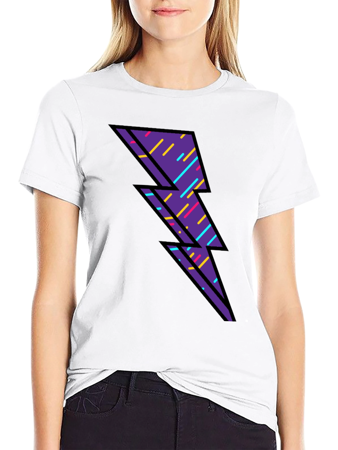 Retro Lightning Bolt Graphic T-Shirt - Black