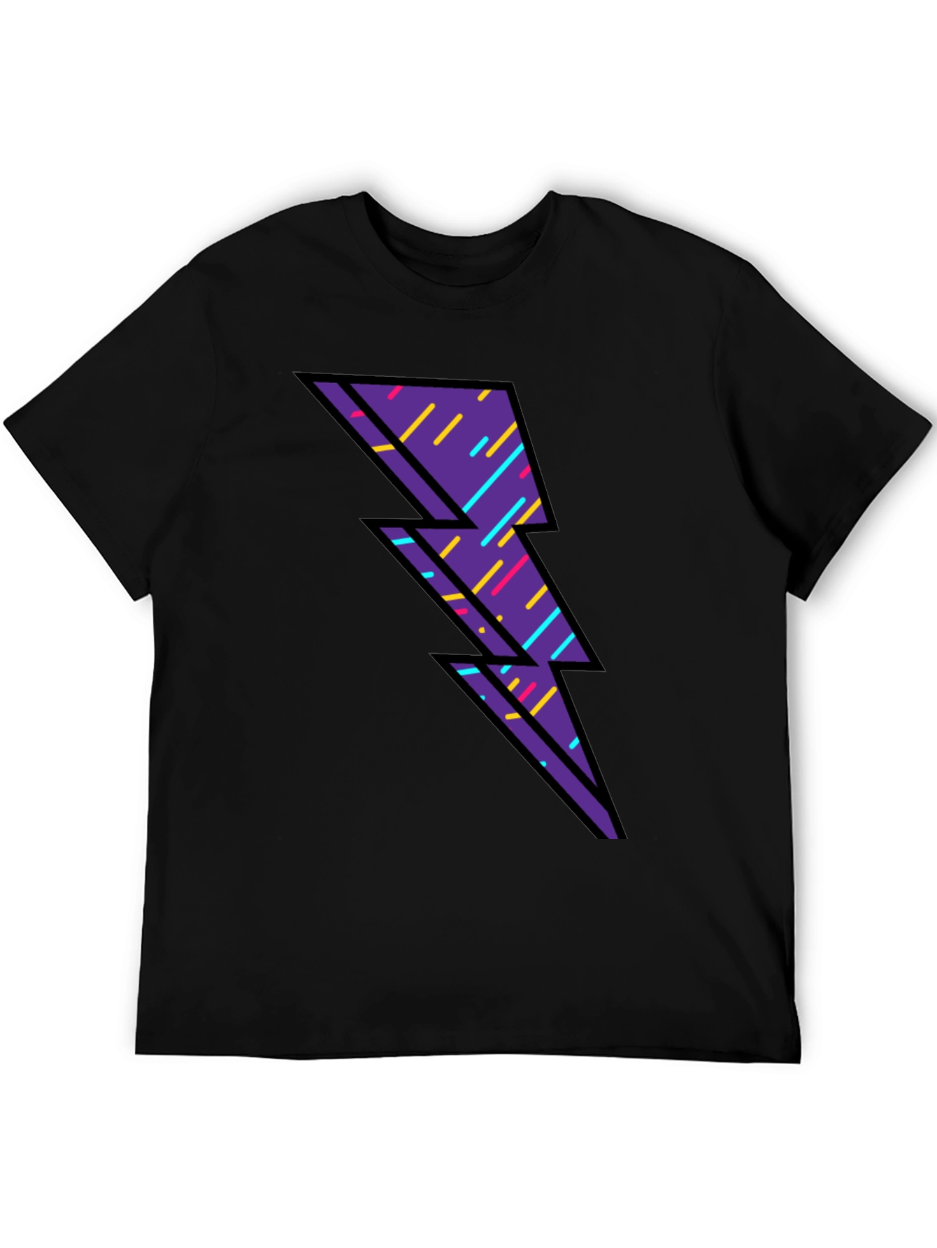Retro Lightning Bolt Graphic T-Shirt - Black