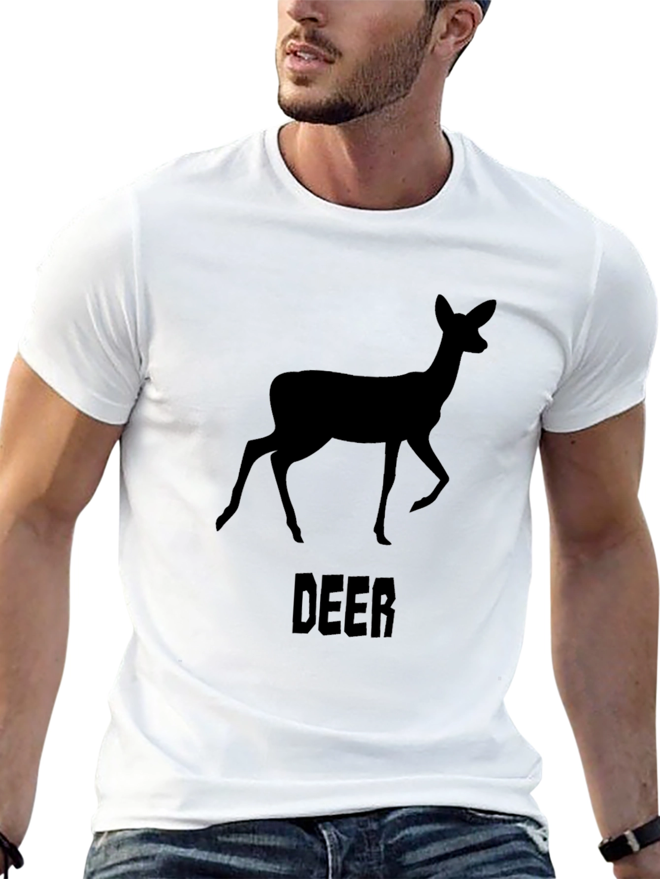 Deer Graphic Print Crew Neck T-Shirt