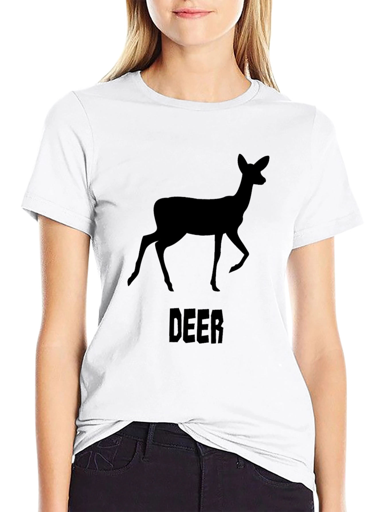 Deer Graphic Print Crew Neck T-Shirt