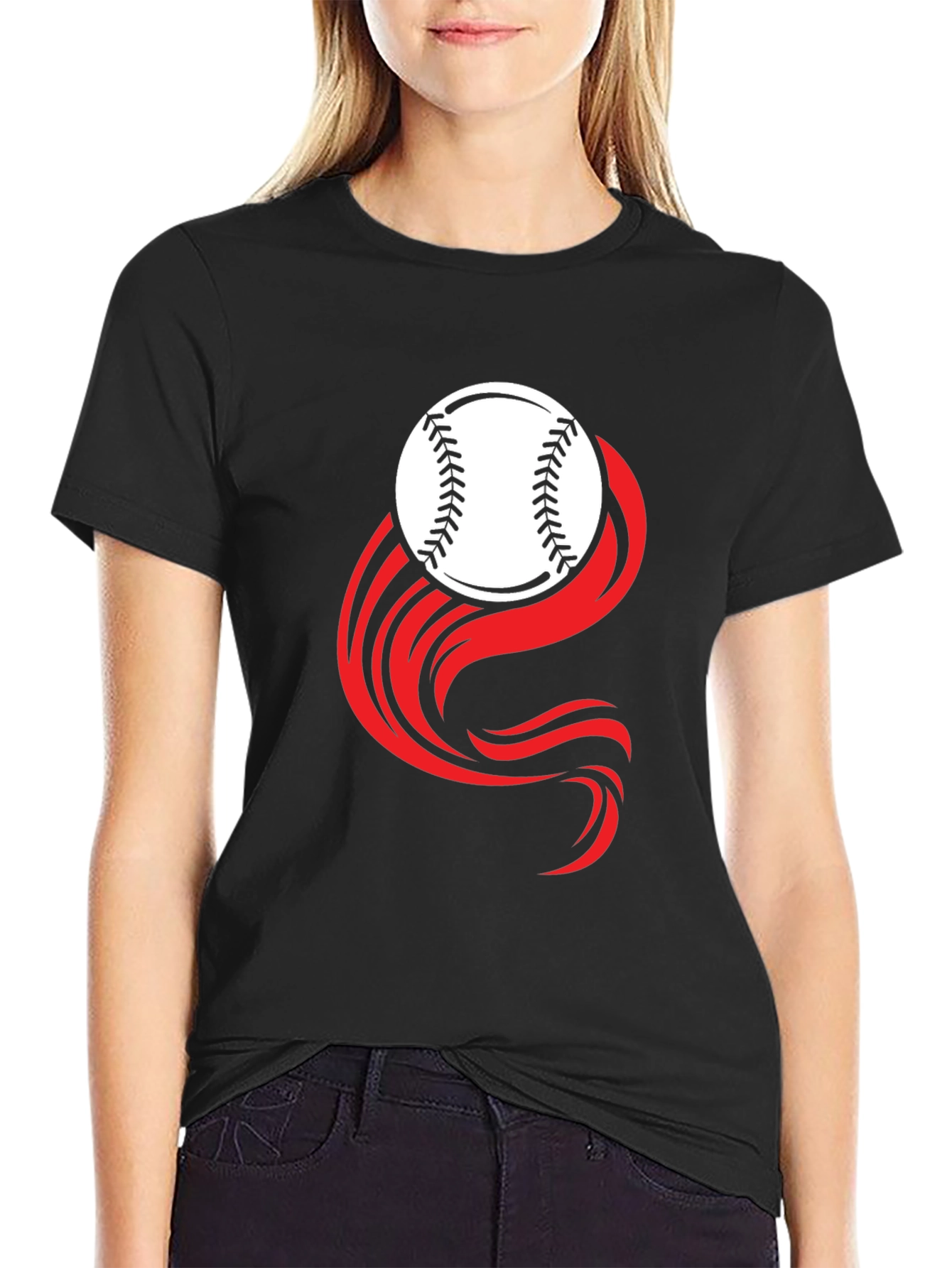 Baseball Graphic Tee - Black Cotton Blend