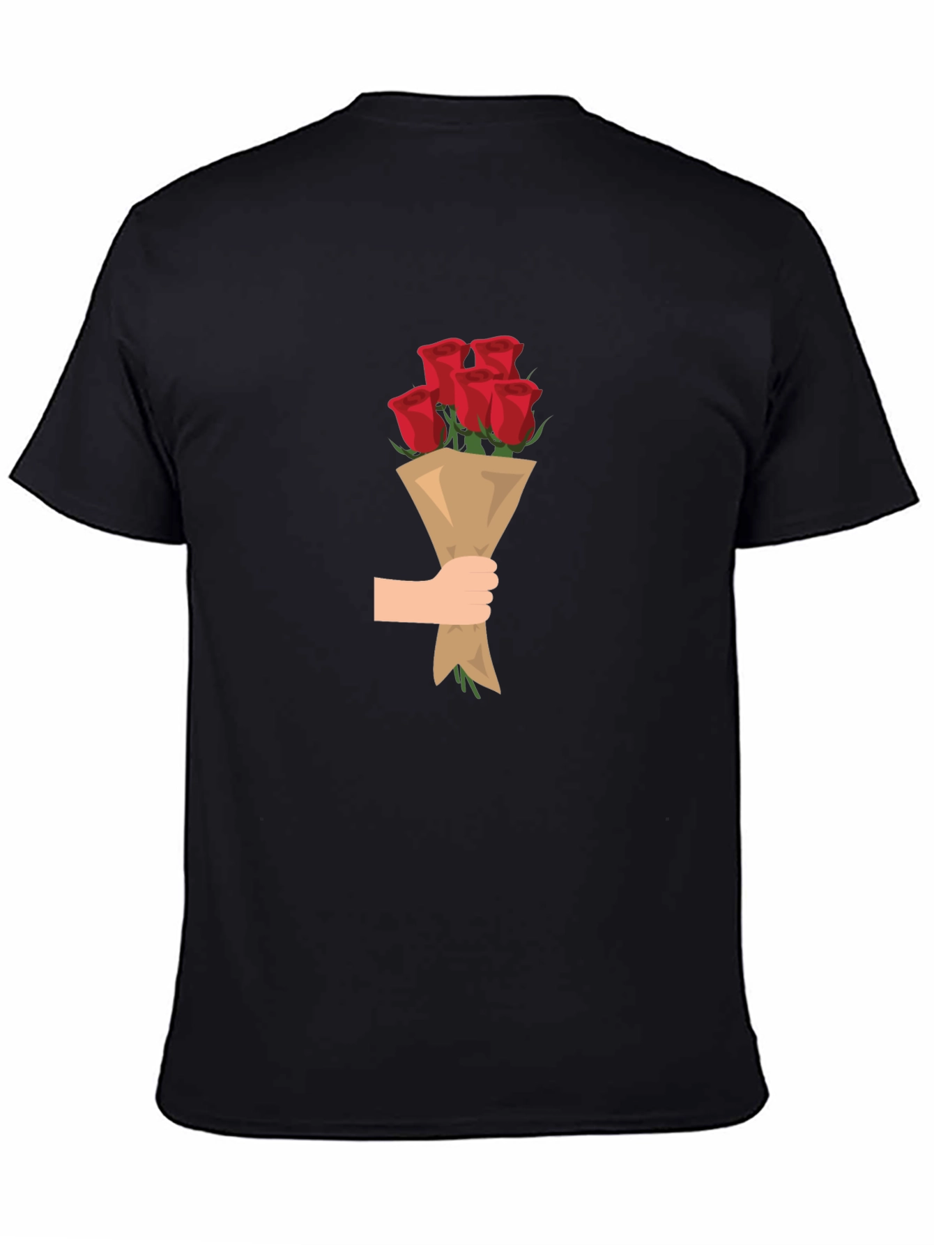 Black T-Shirt with Roses Bouquet Graphic