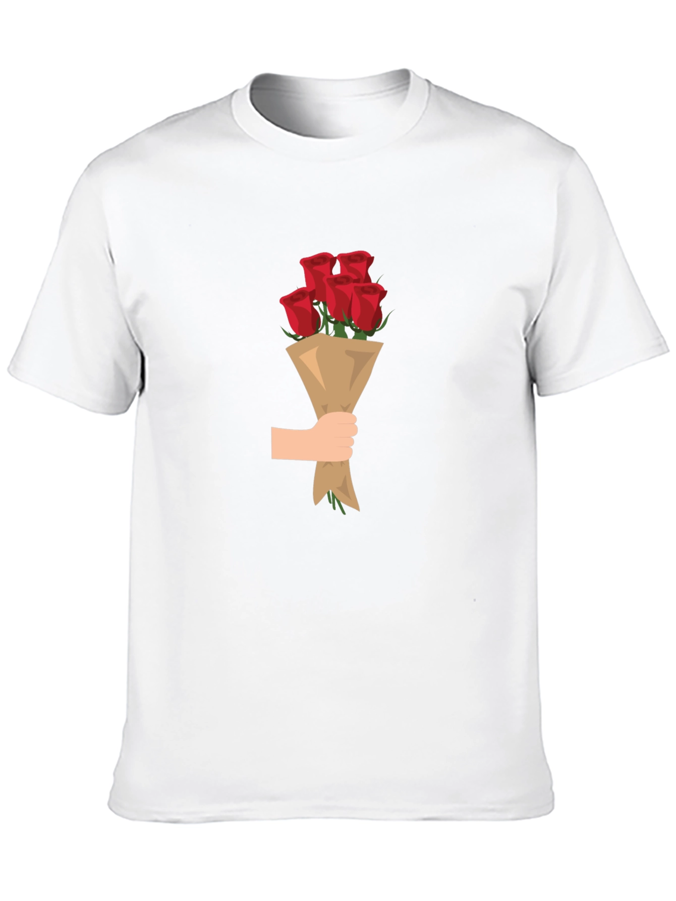 Black T-Shirt with Roses Bouquet Graphic