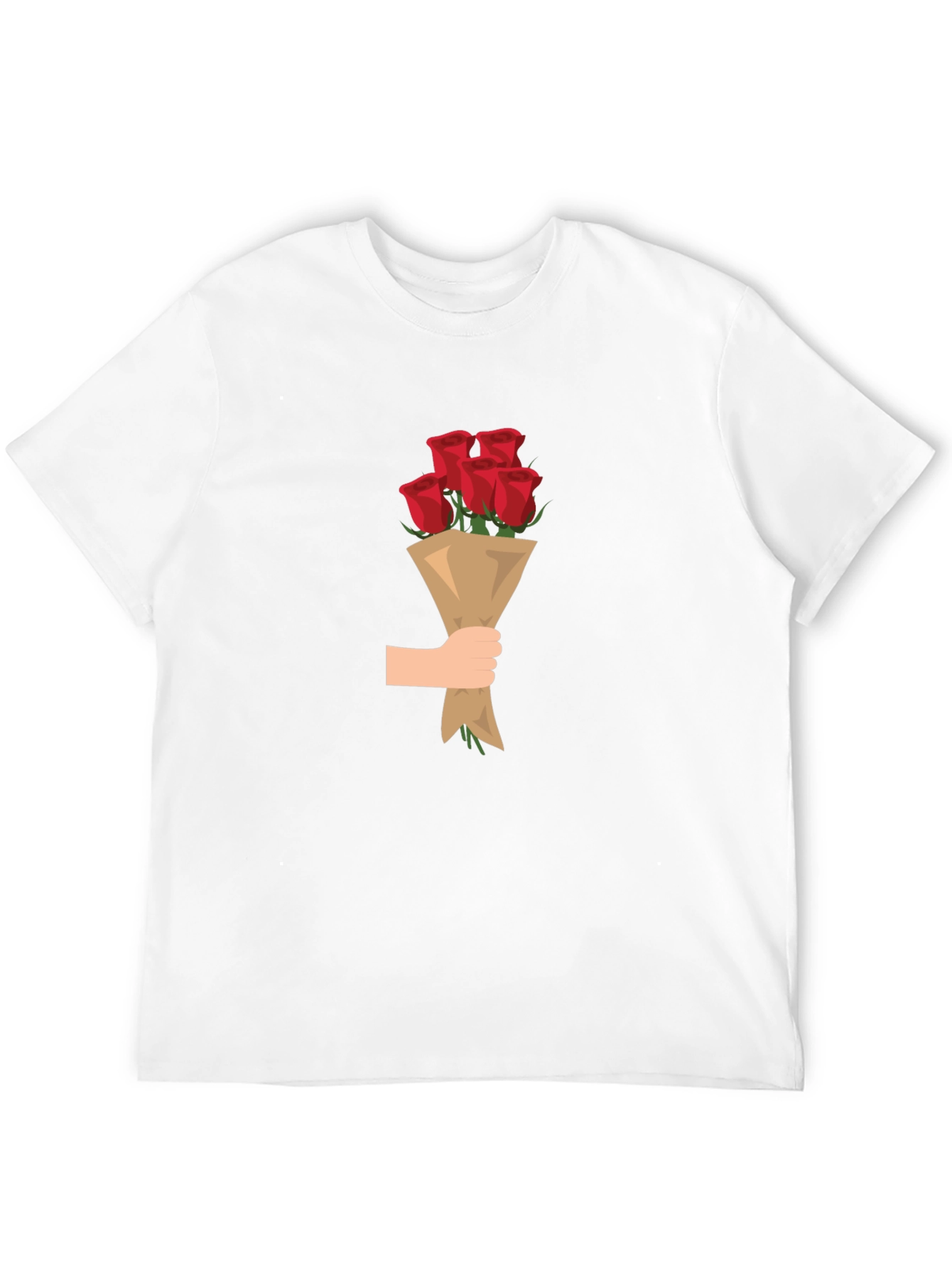 Black T-Shirt with Roses Bouquet Graphic