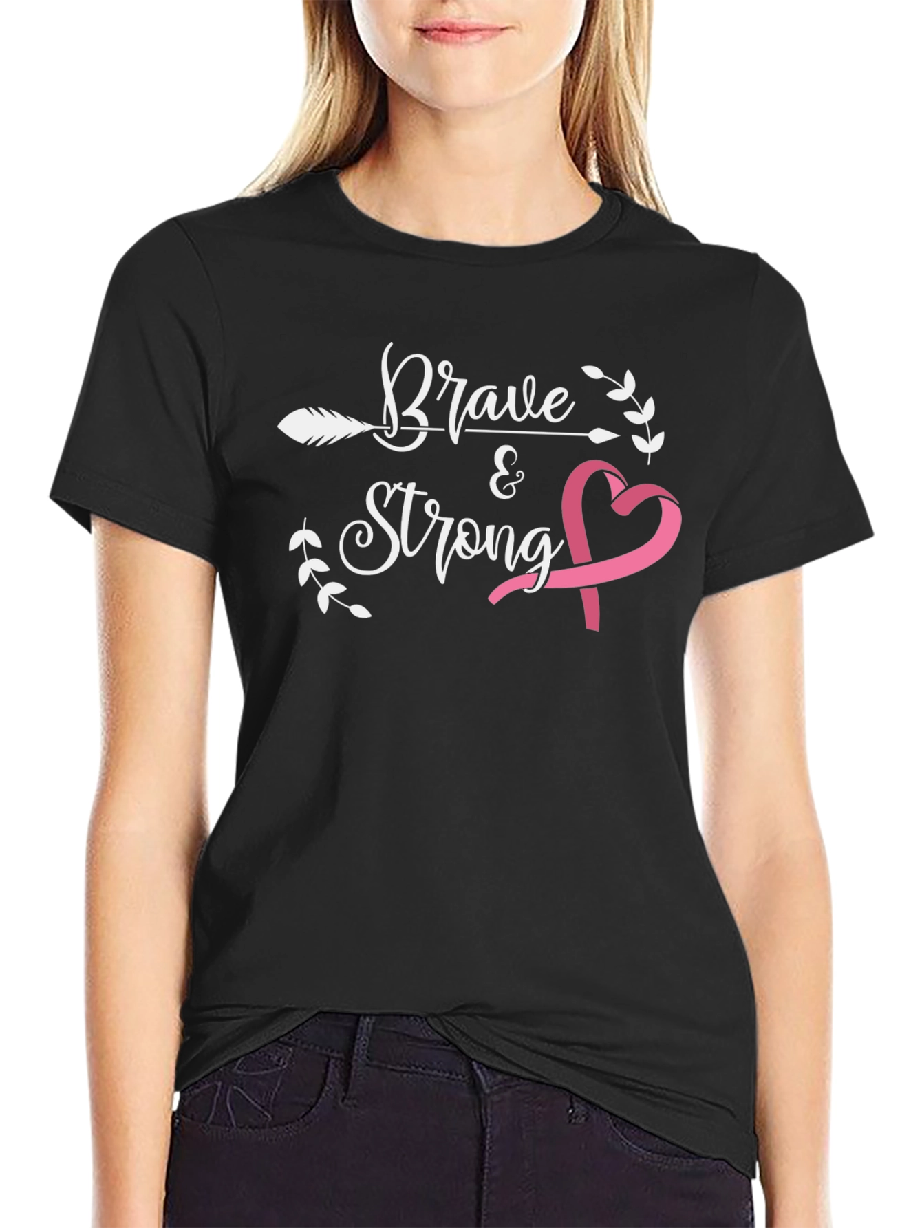 Brave & Strong Ribbon Graphic Tee - Black