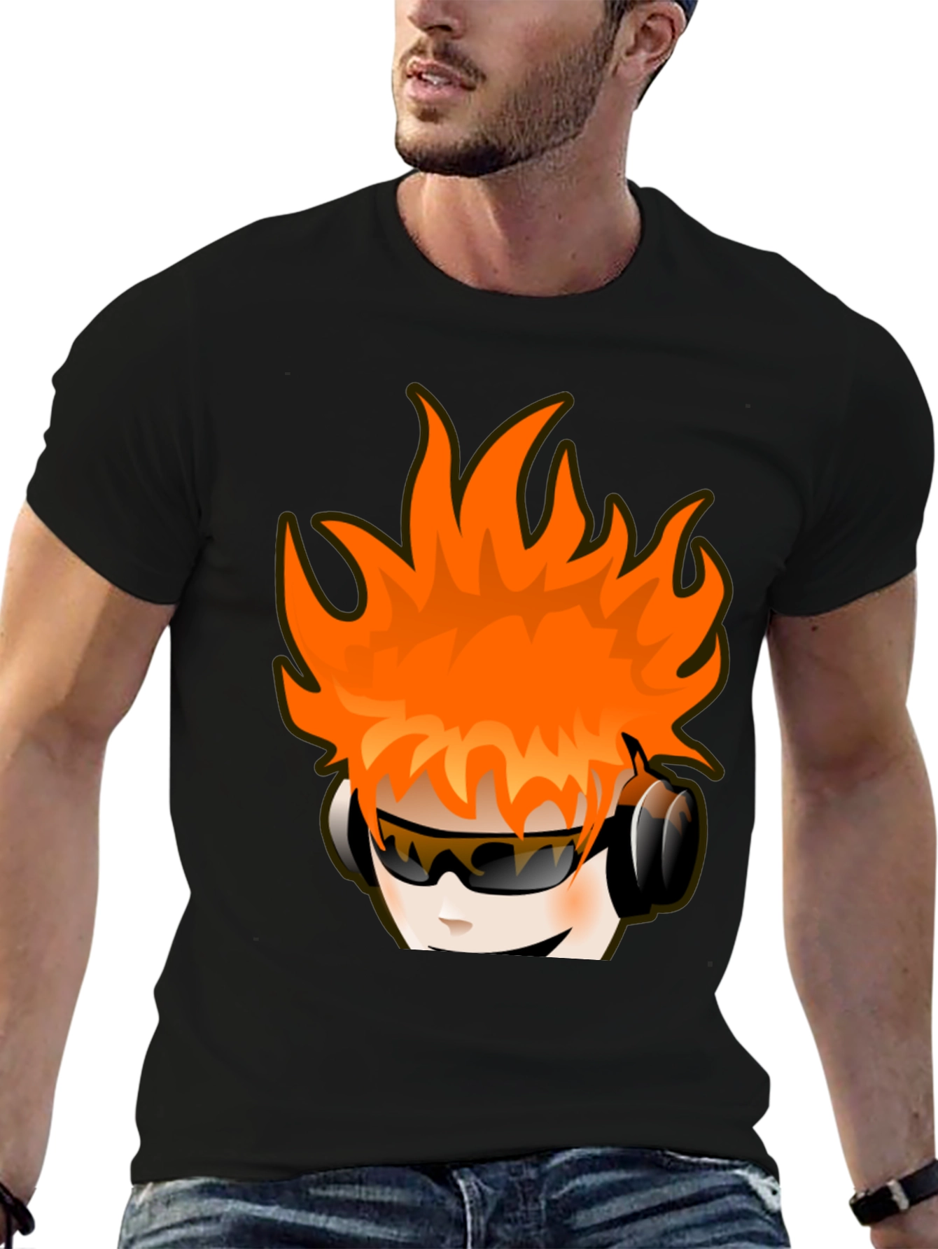 Fun Cartoon Head Black Graphic Tee