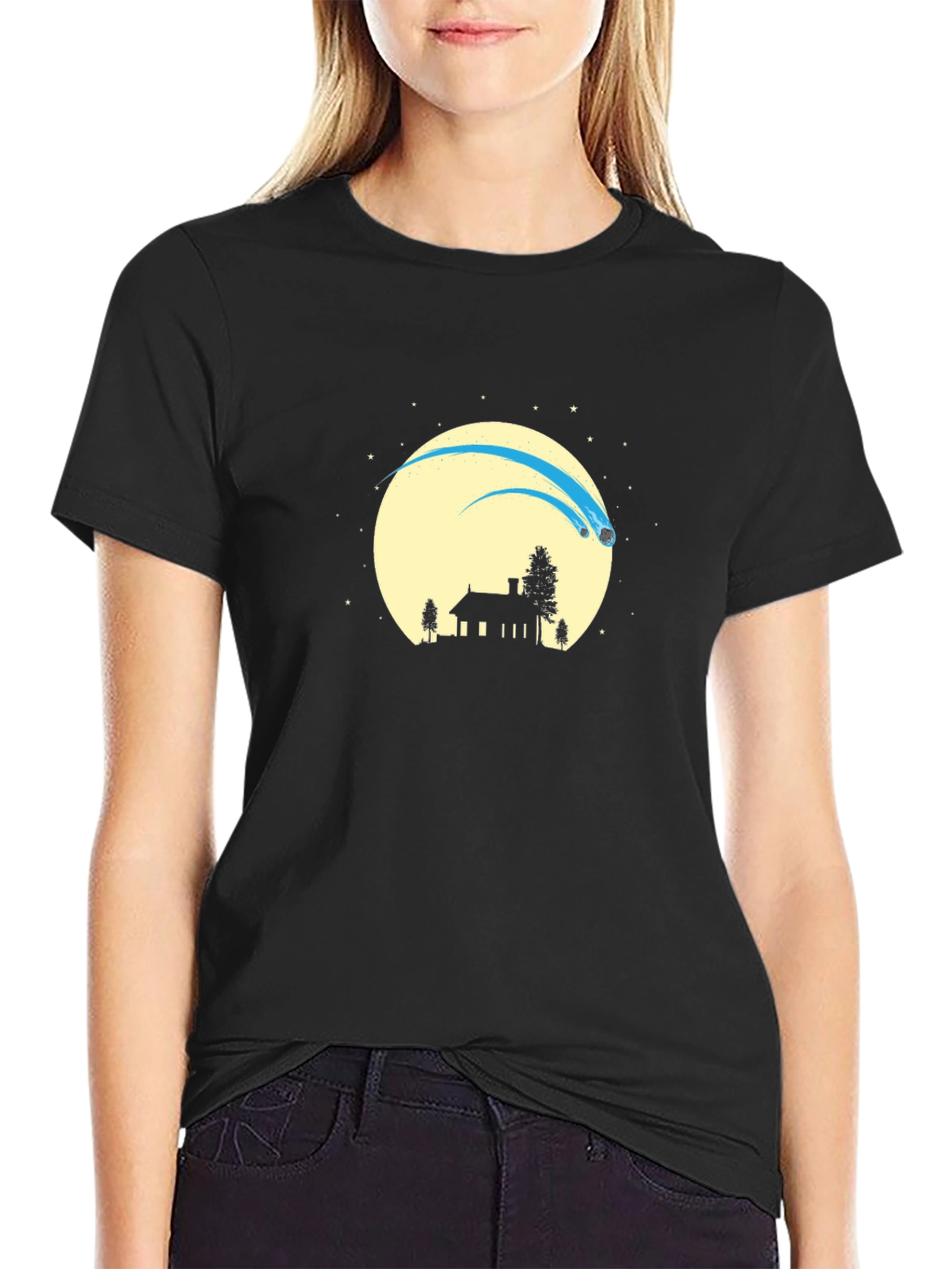 Silhouette Comet Moon Black T-Shirt