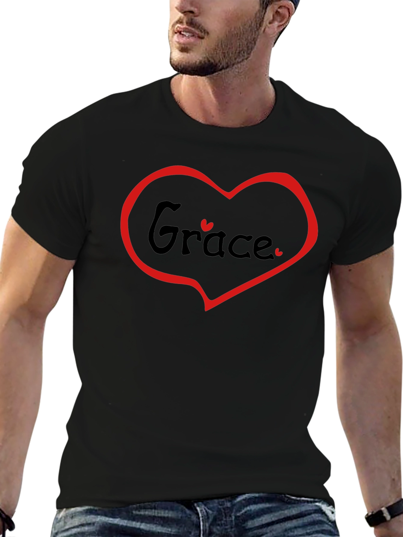 Grace Heart Graphic Tee - Black Cotton Blend