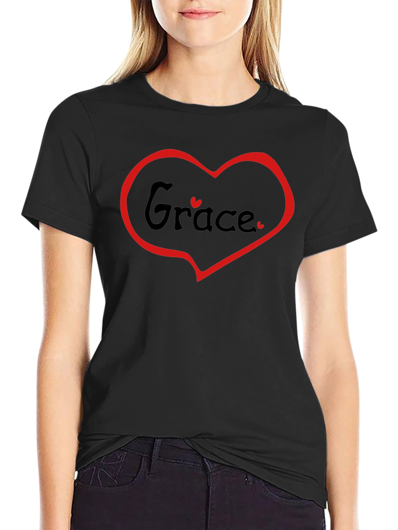 Grace Heart Graphic Tee - Black Cotton Blend