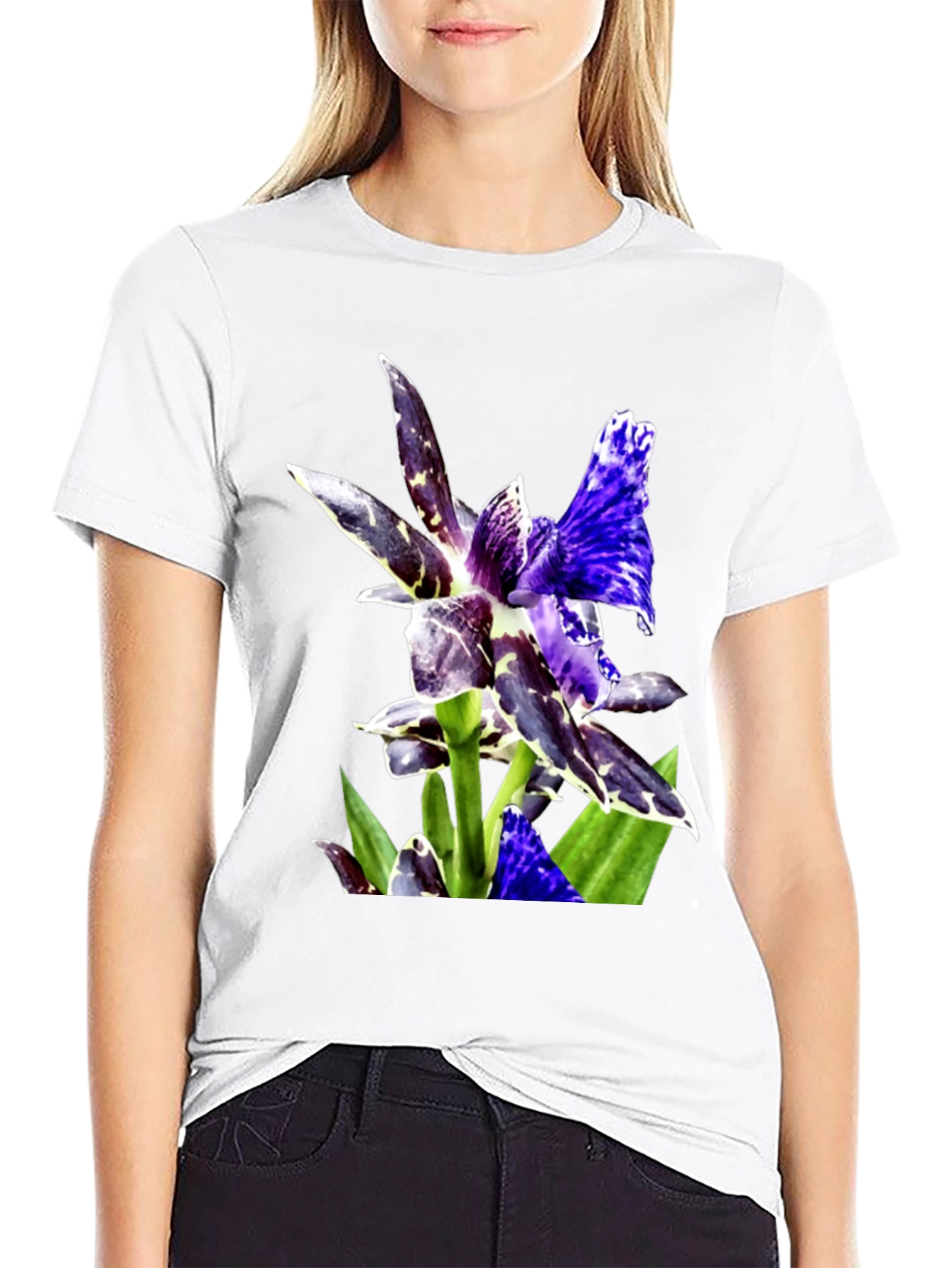 Botanical Orchid Graphic Tee - Black