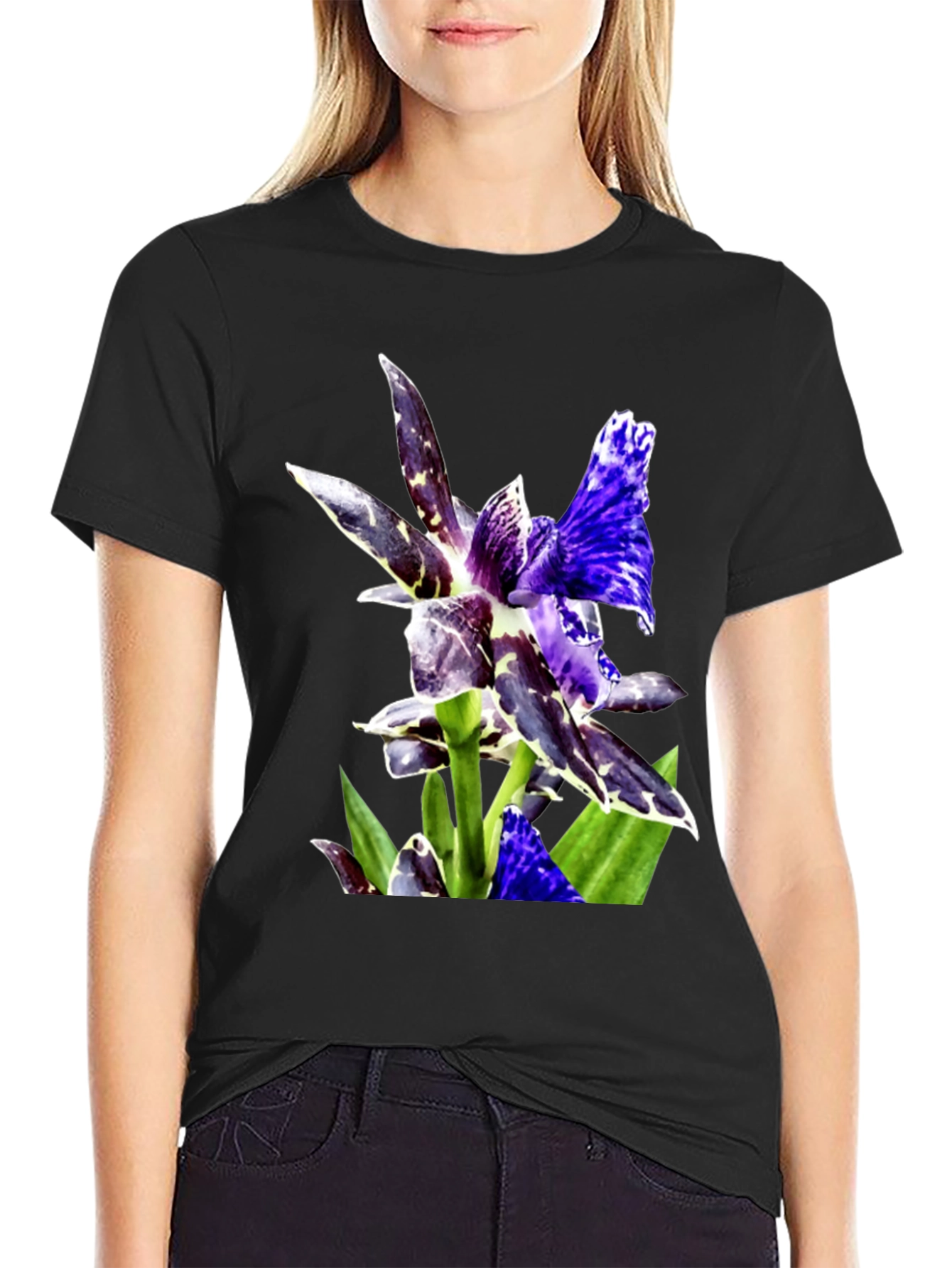 Botanical Orchid Graphic Tee - Black