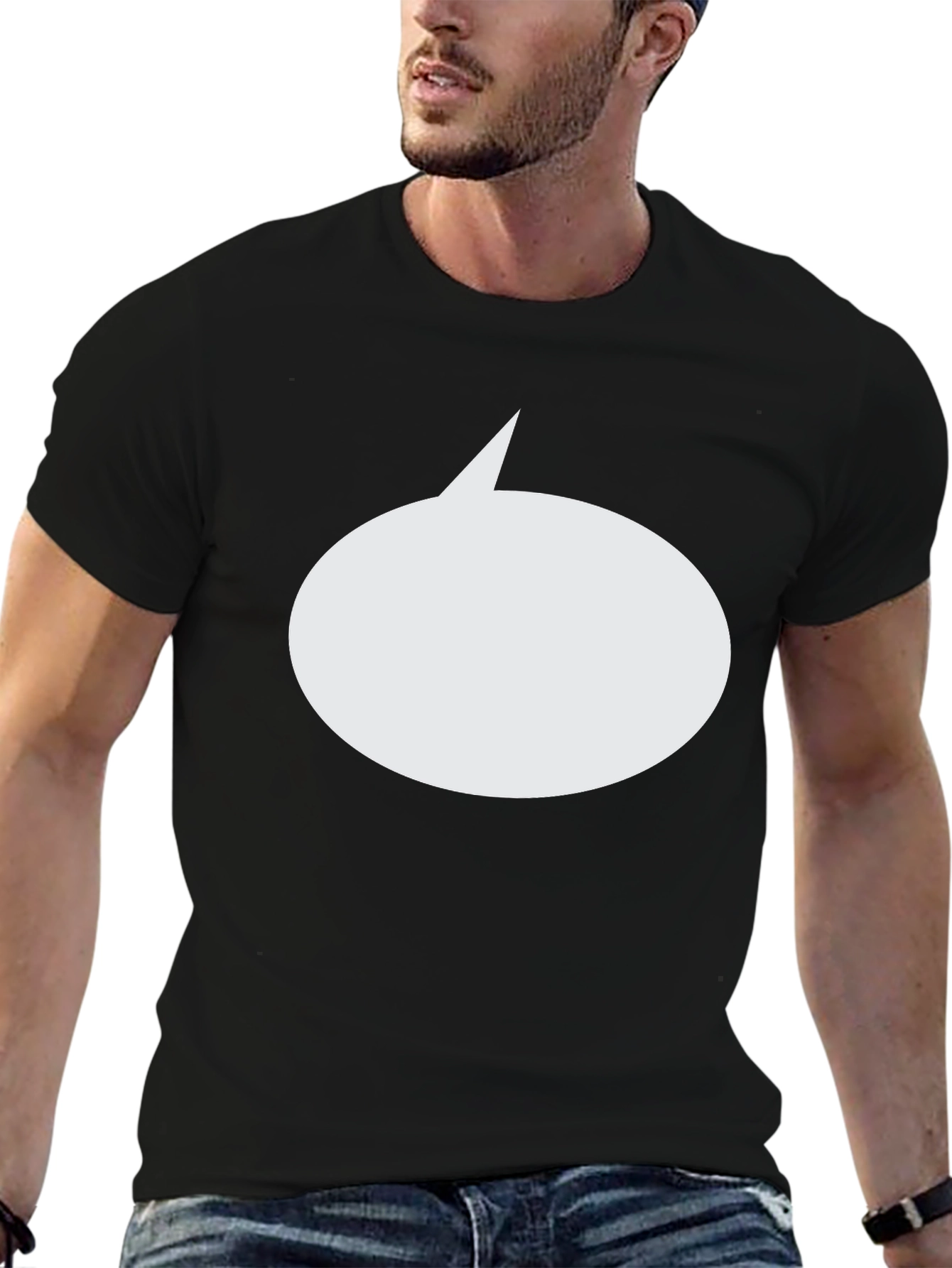 Mens Black T-Shirt with Blank Speech Bubble Design