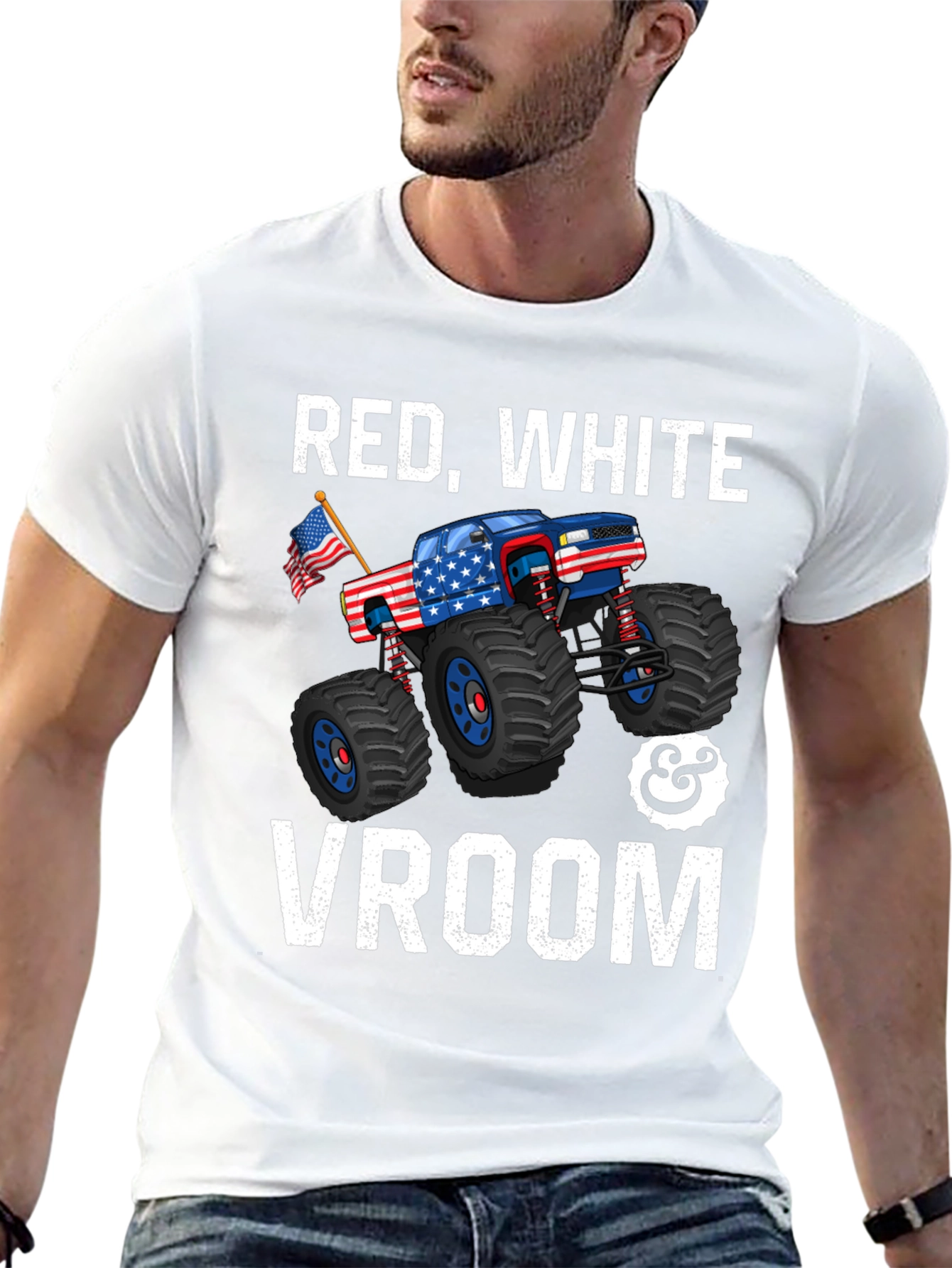 Red White & Vroom Monster Truck Graphic Tee