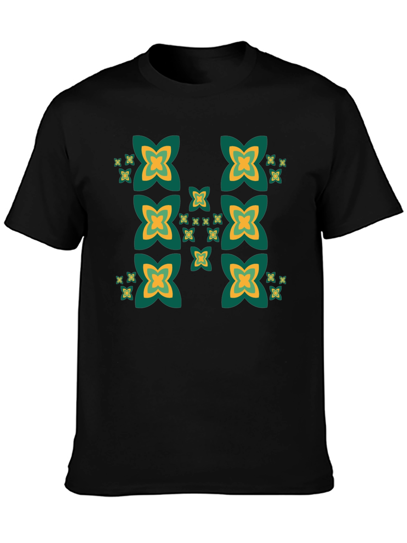 Black Tee with Geometric Clover Pattern