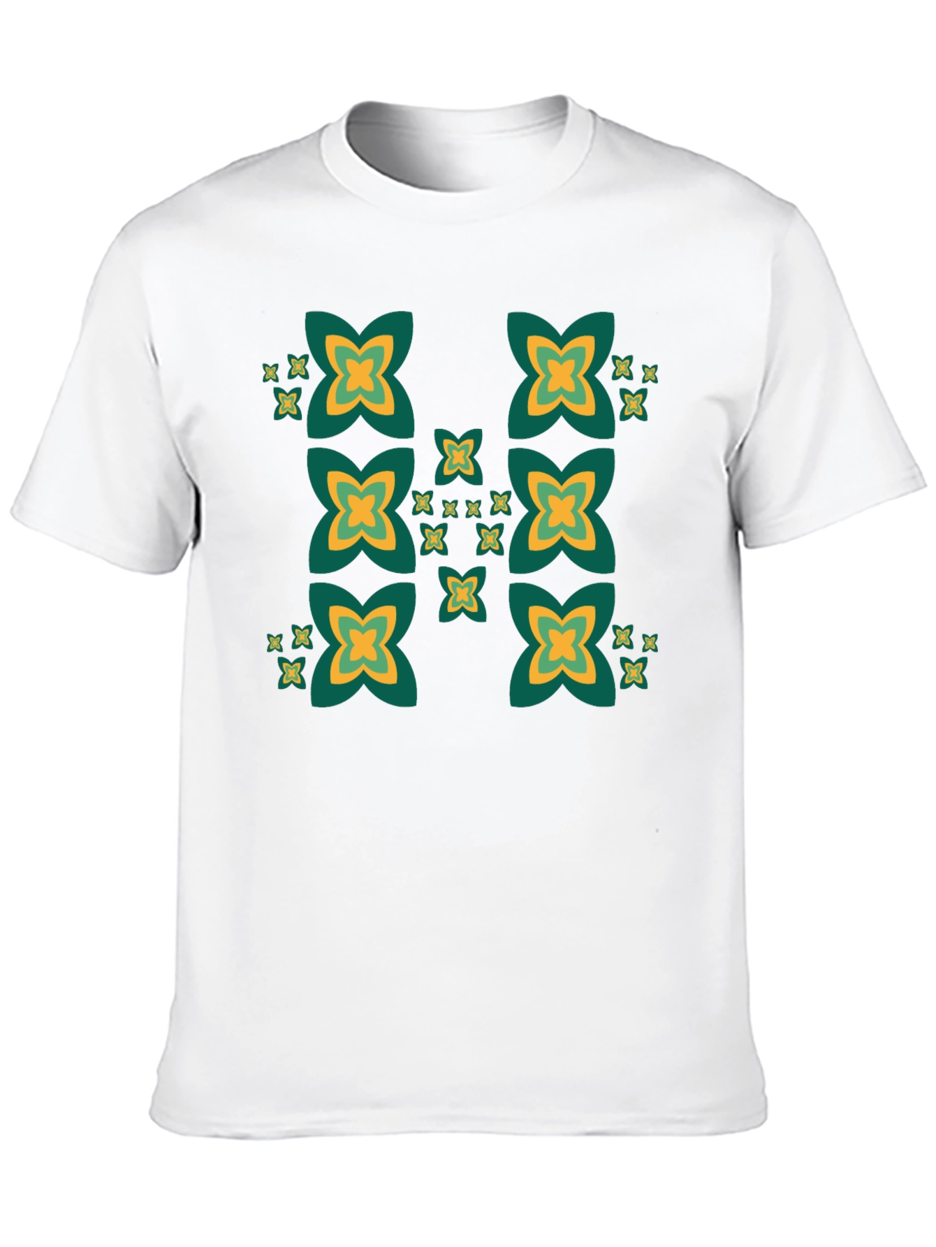 Black Tee with Geometric Clover Pattern