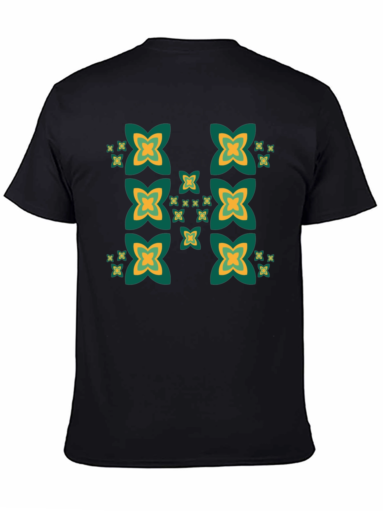 Black Tee with Geometric Clover Pattern