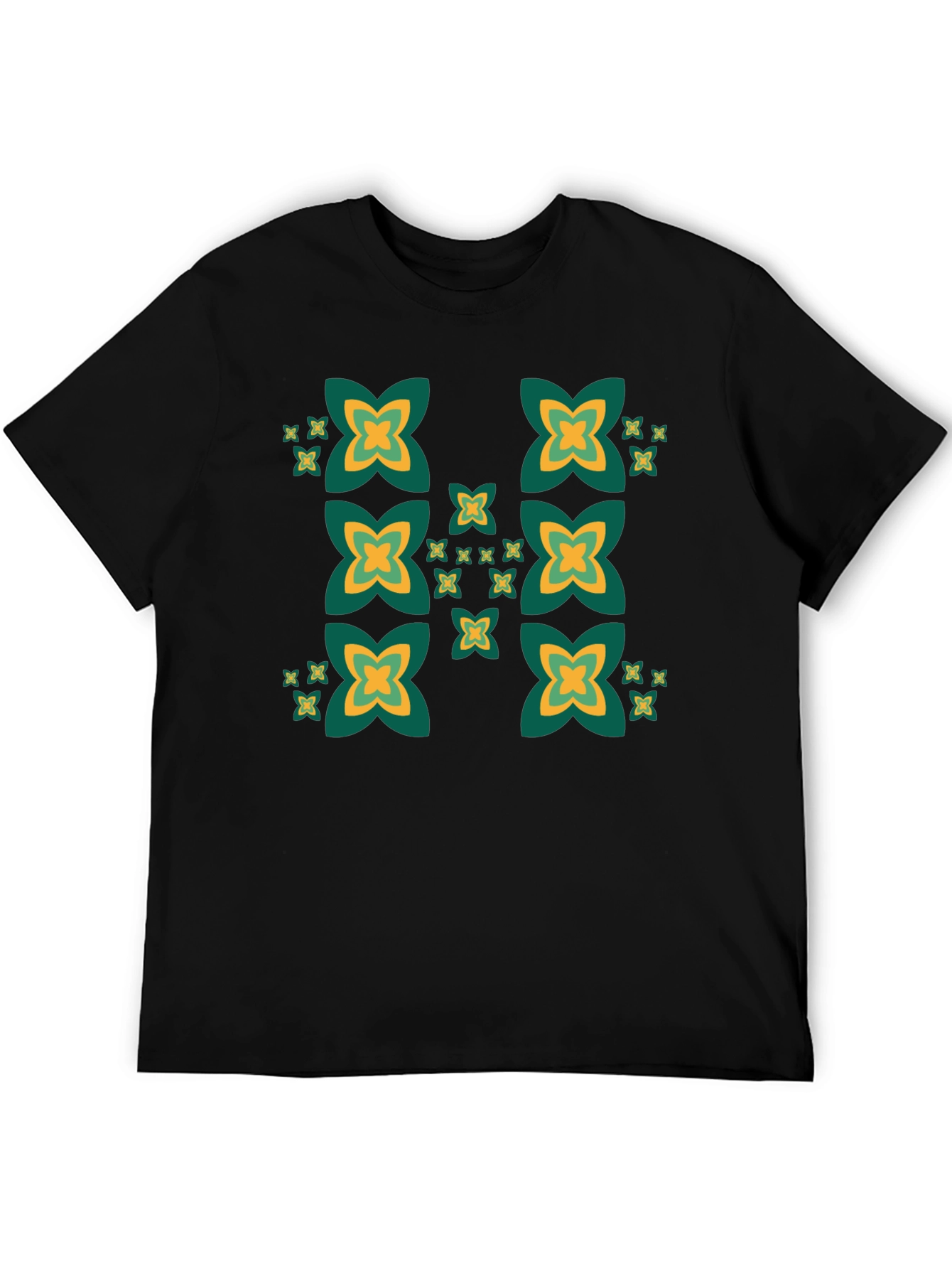Black Tee with Geometric Clover Pattern