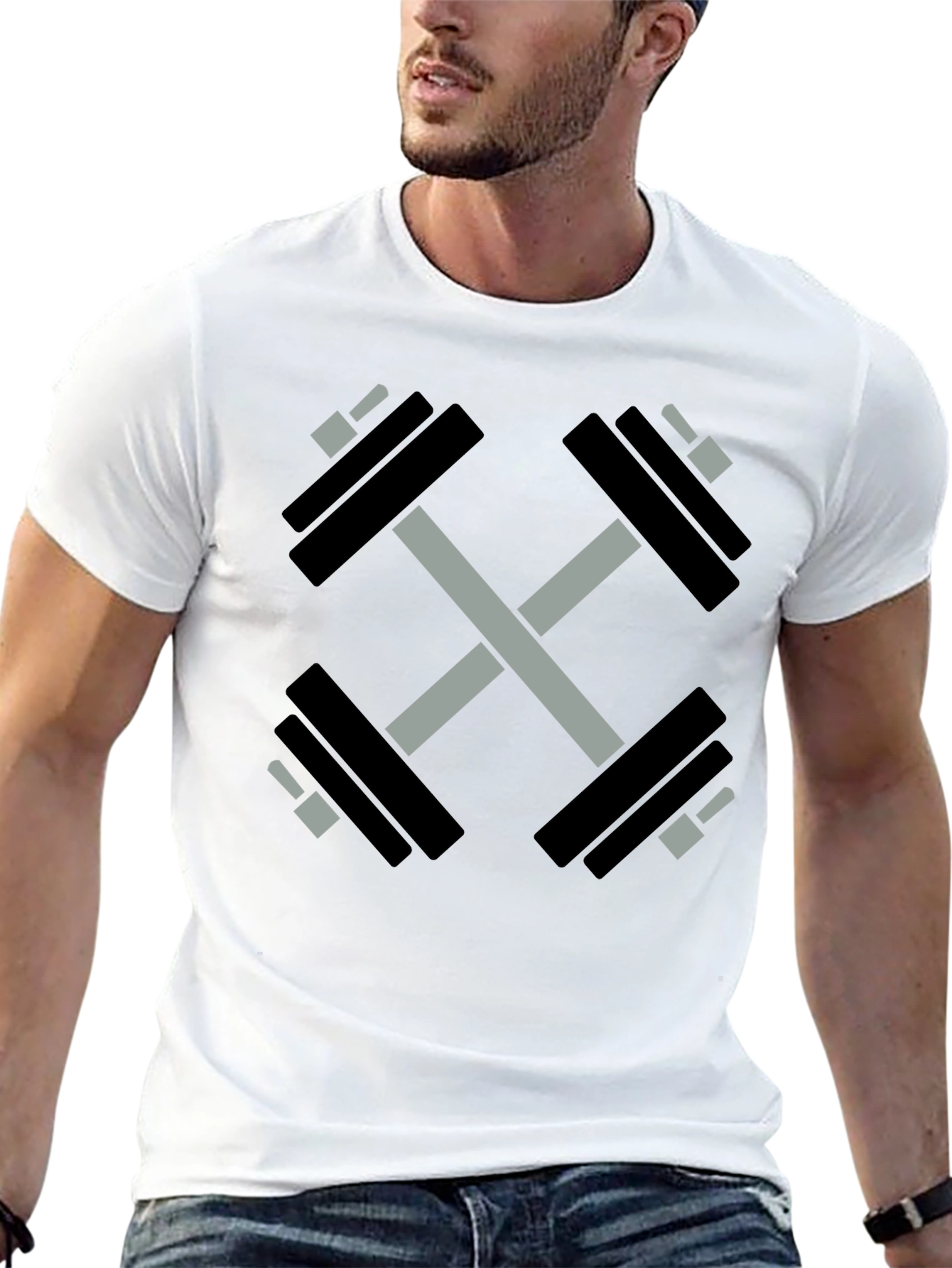 Crossed Dumbbell Graphic Tee - Black Gym Shirt