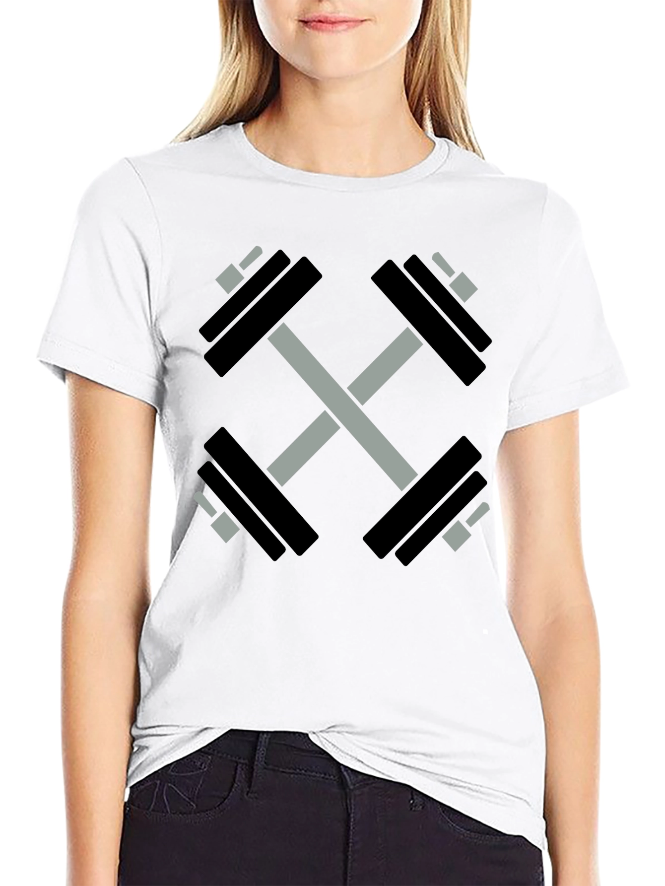 Crossed Dumbbell Graphic Tee - Black Gym Shirt