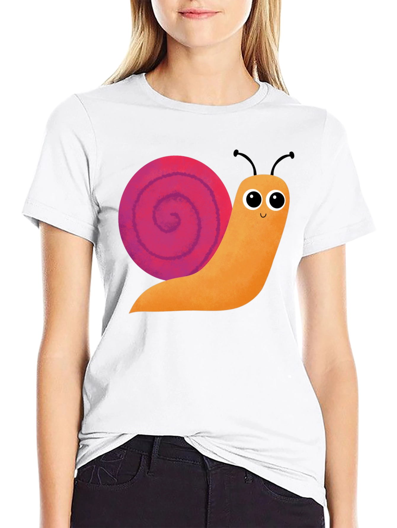Cute Snail Graphic Tee - Black Cotton T-Shirt