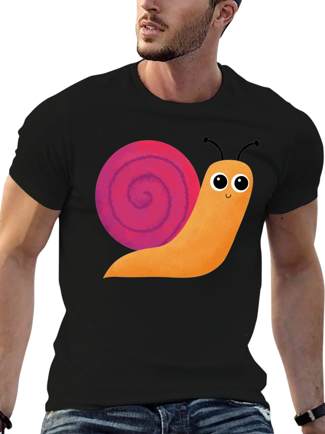 Cute Snail Graphic Tee - Black Cotton T-Shirt