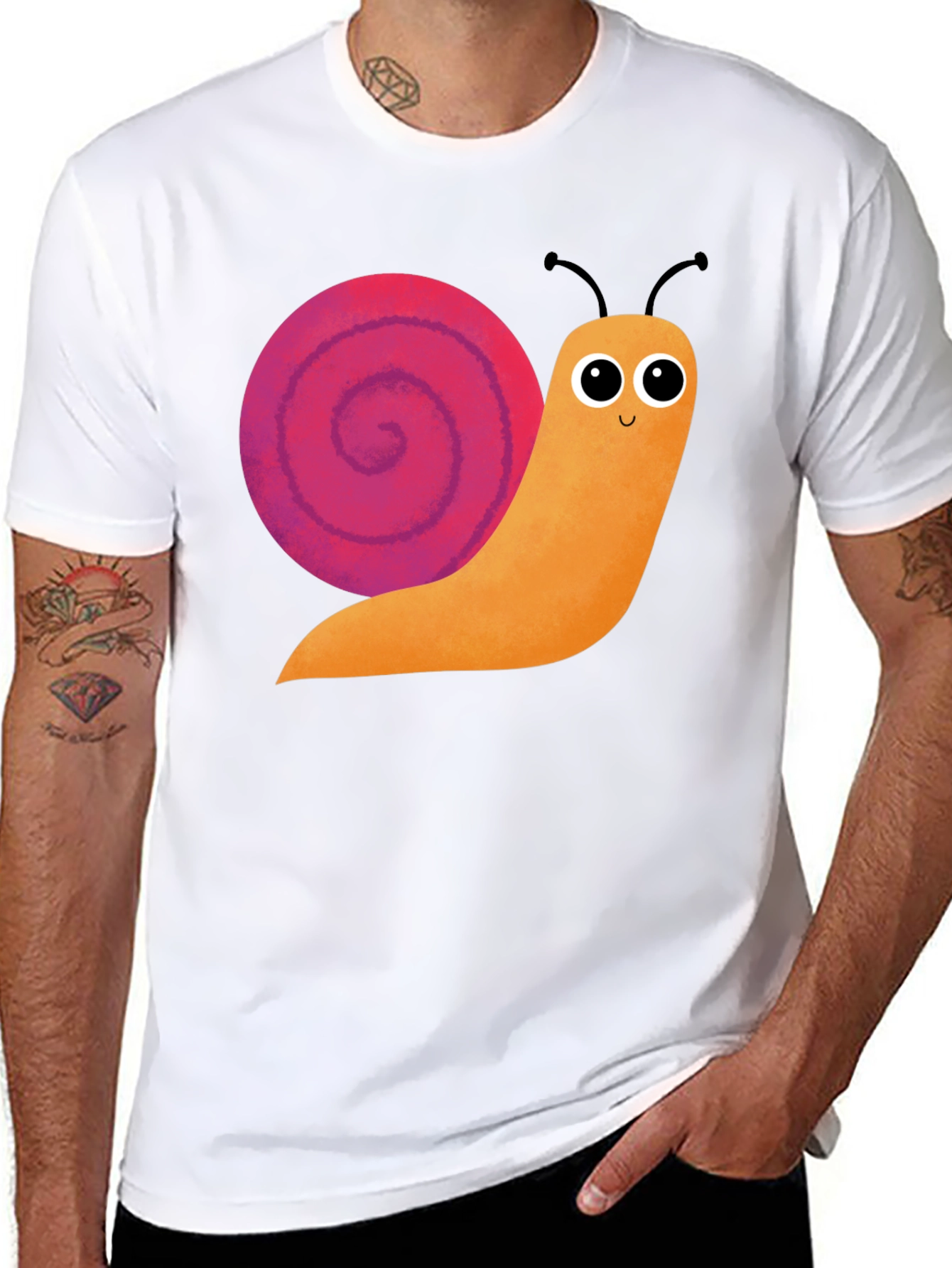 Cute Snail Graphic Tee - Black Cotton T-Shirt