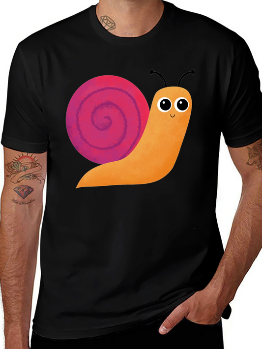 Cute Snail Graphic Tee - Black Cotton T-Shirt