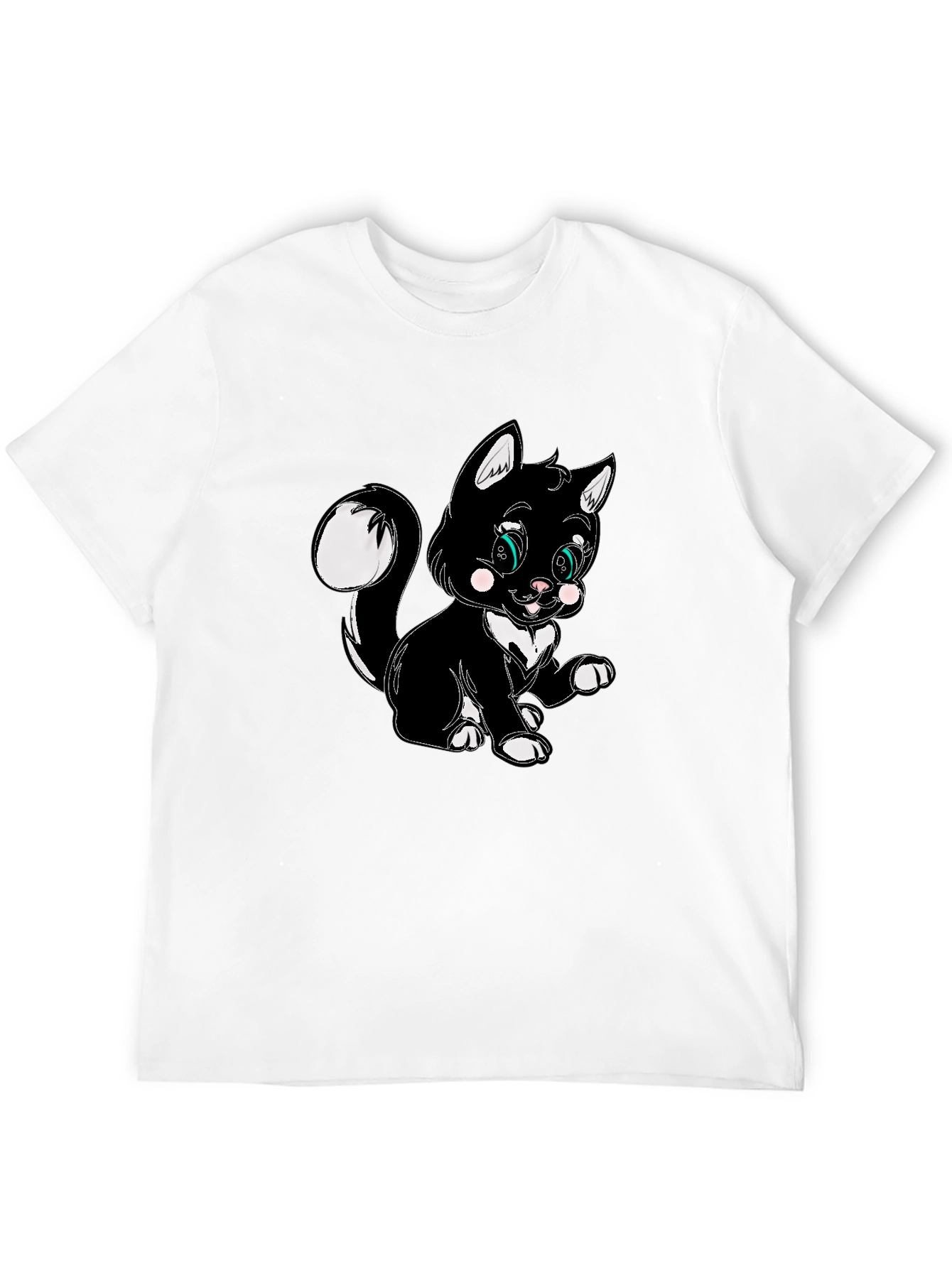 Cute Cartoon Cat Graphic Black T-Shirt
