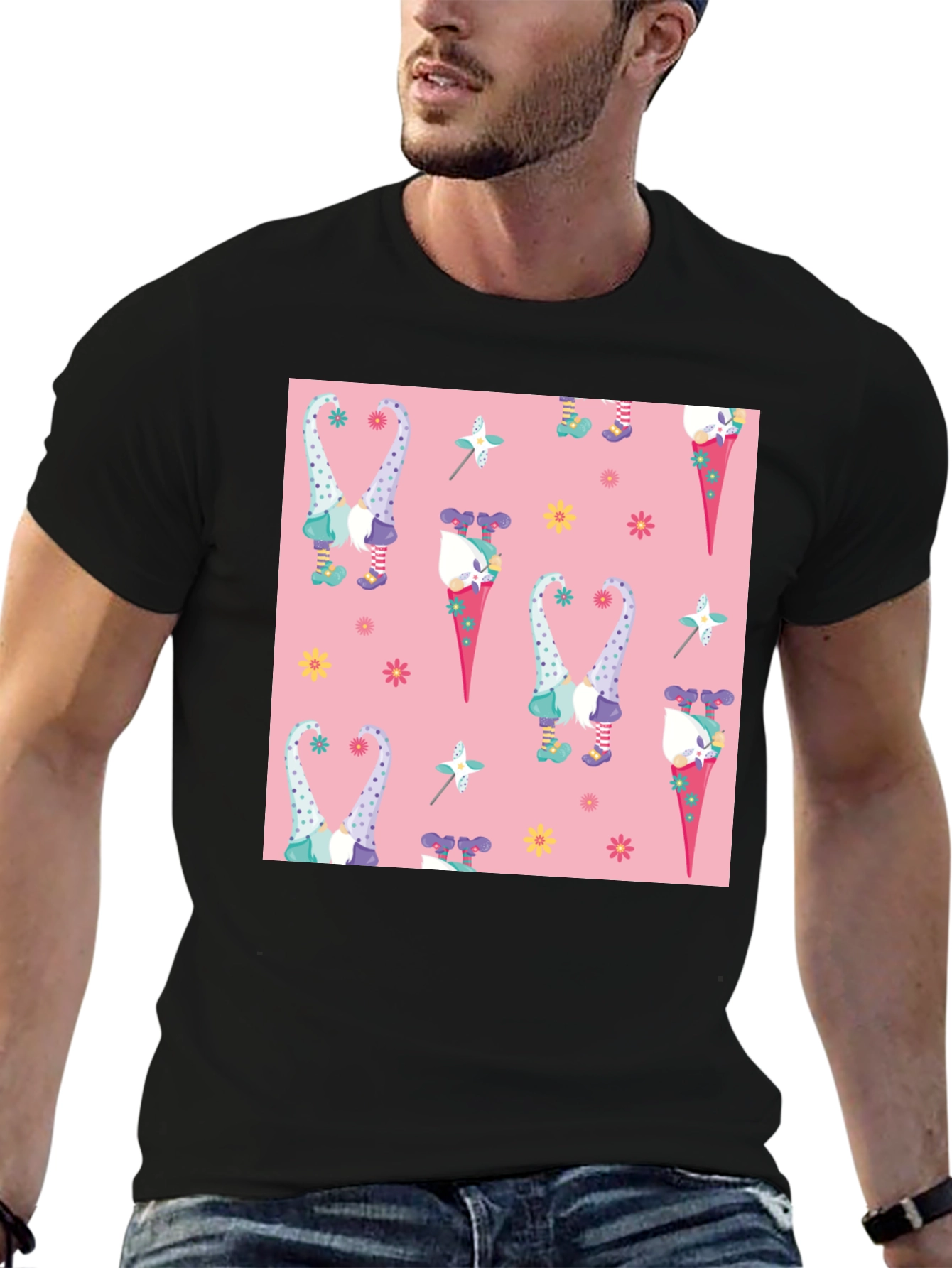 Novelty Gnome Pattern T-Shirt