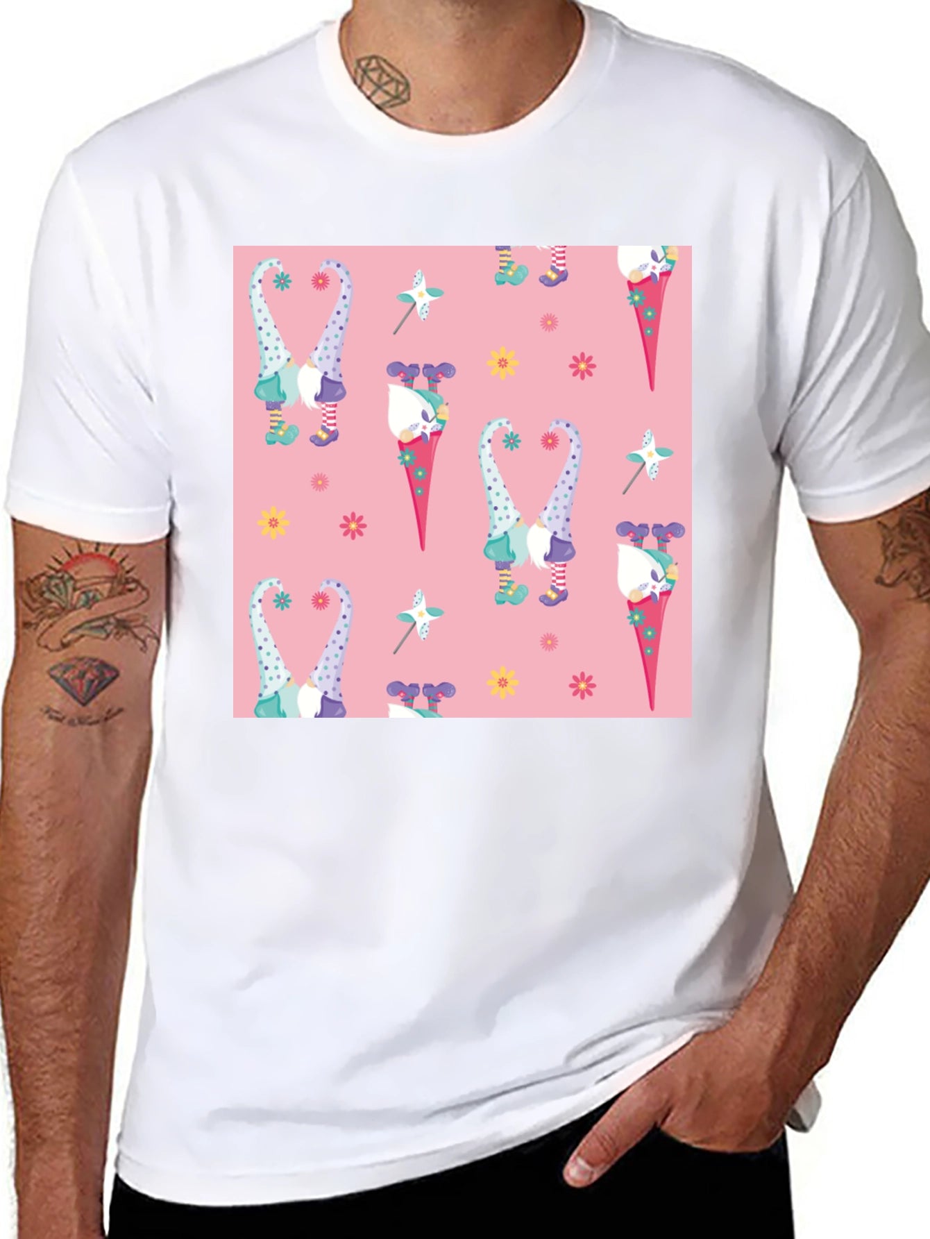 Novelty Gnome Pattern T-Shirt