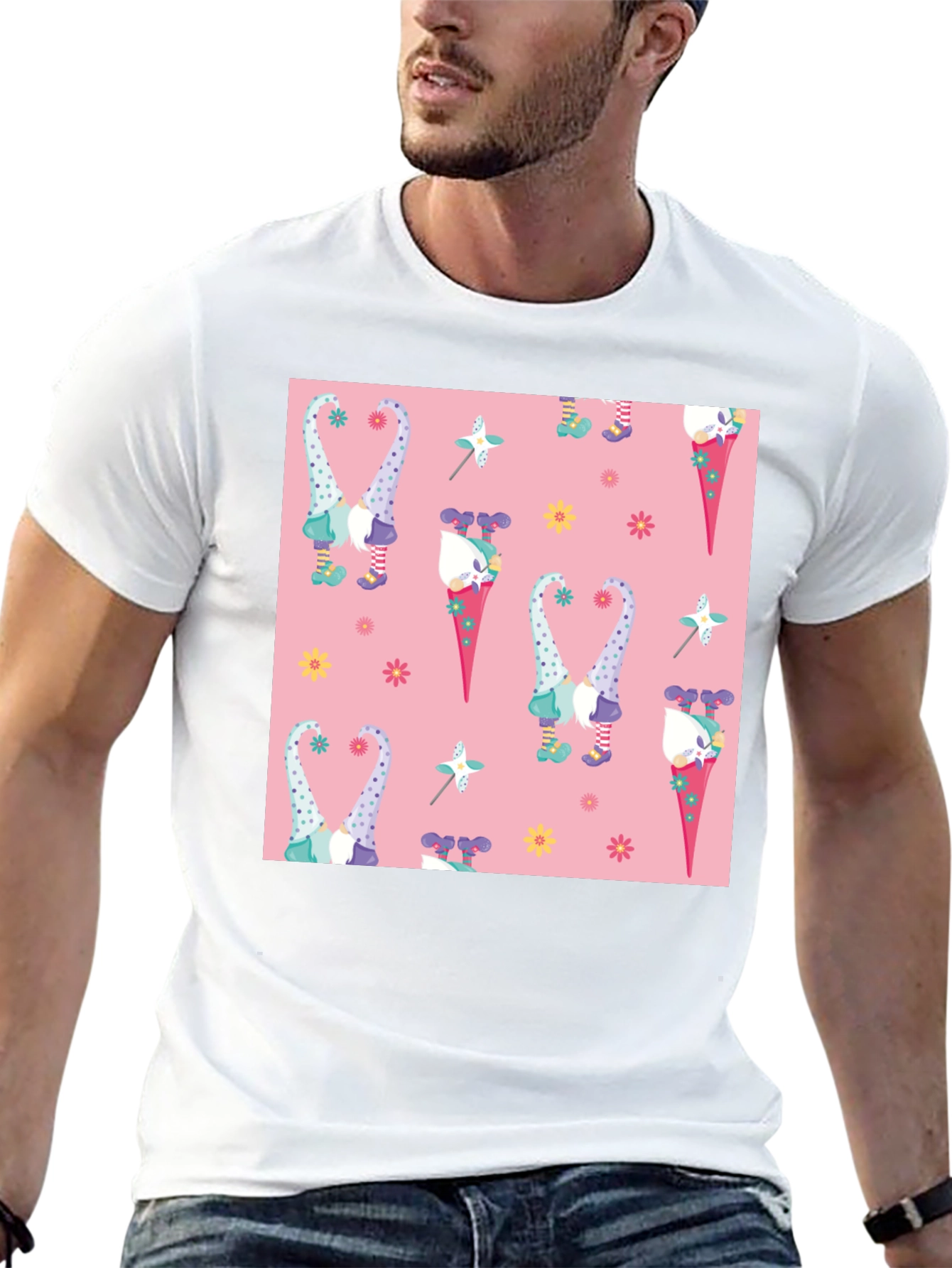Novelty Gnome Pattern T-Shirt