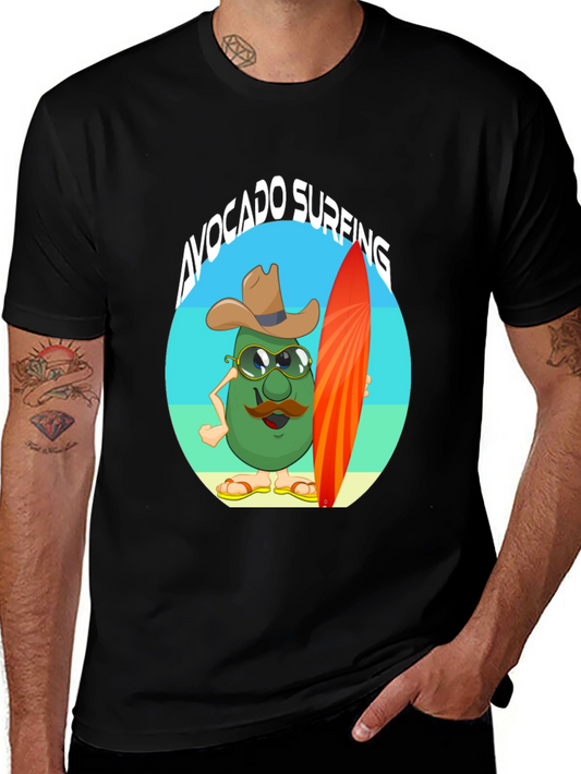 Avocado Surfing Cartoon T-Shirt - Summer Fun