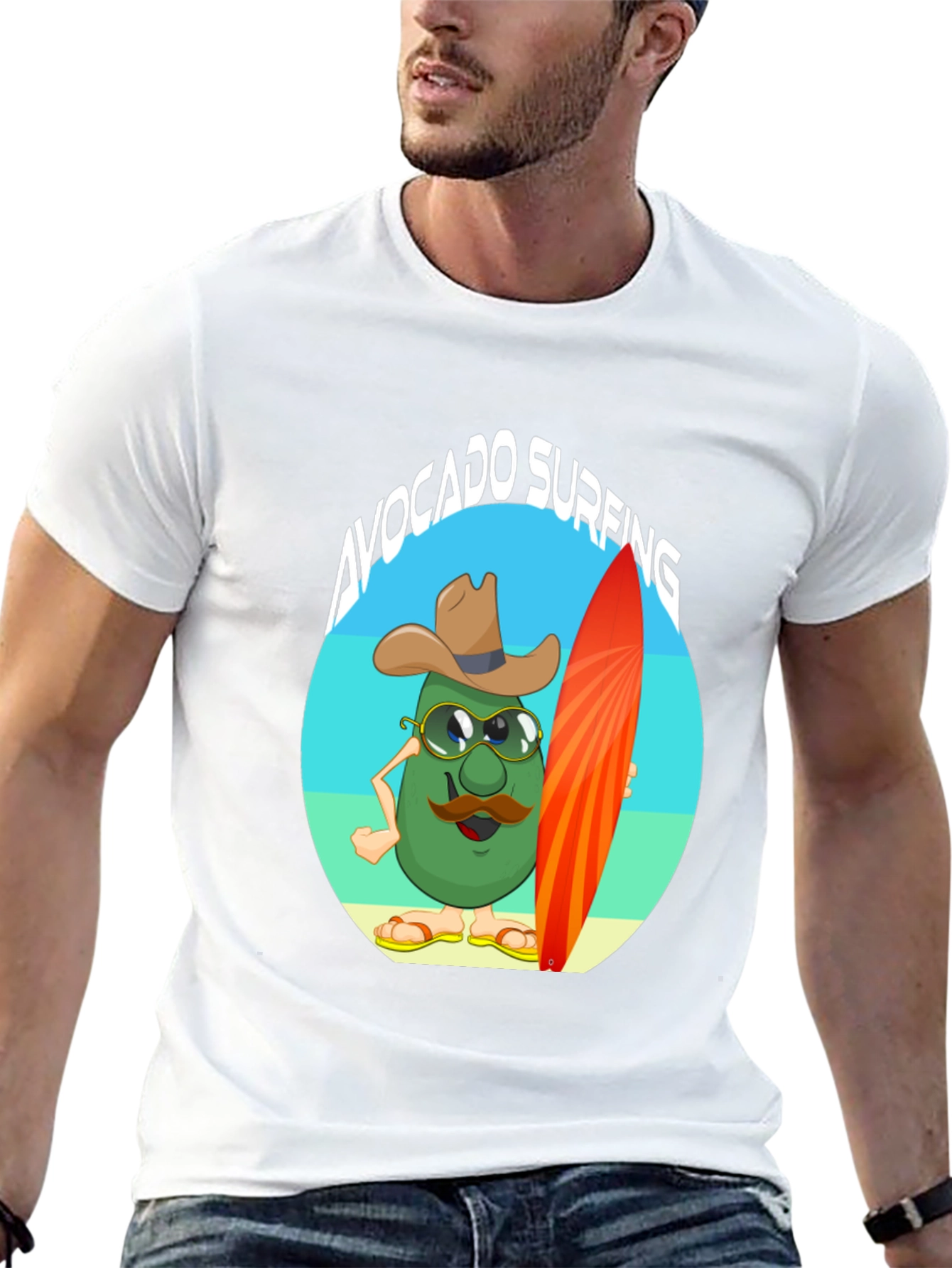 Avocado Surfing Cartoon T-Shirt - Summer Fun