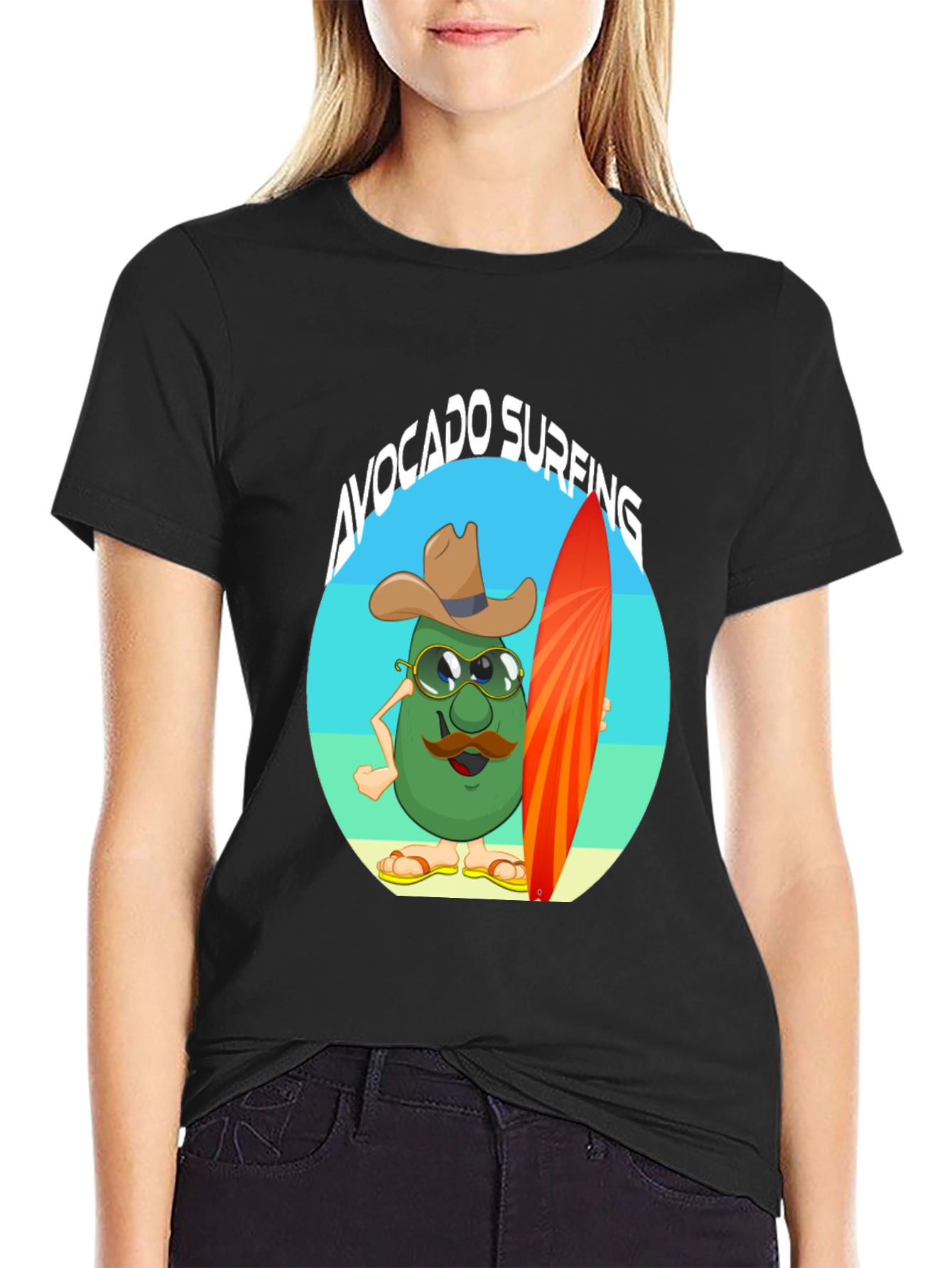 Avocado Surfing Cartoon T-Shirt - Summer Fun