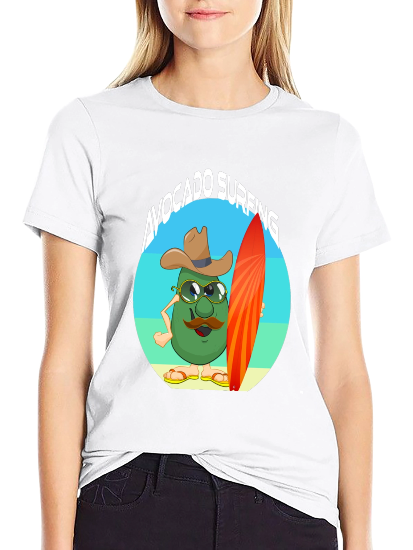 Avocado Surfing Cartoon T-Shirt - Summer Fun