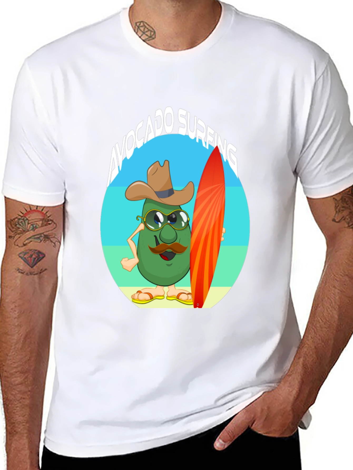 Avocado Surfing Cartoon T-Shirt - Summer Fun