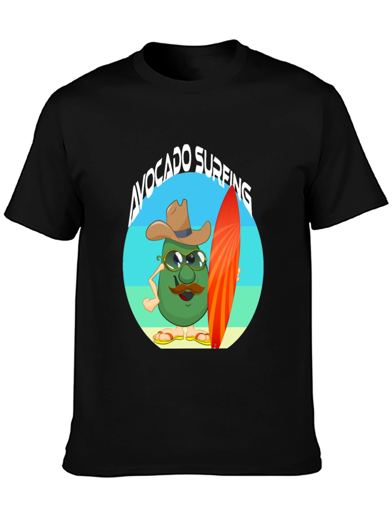 Avocado Surfing Cartoon T-Shirt - Summer Fun