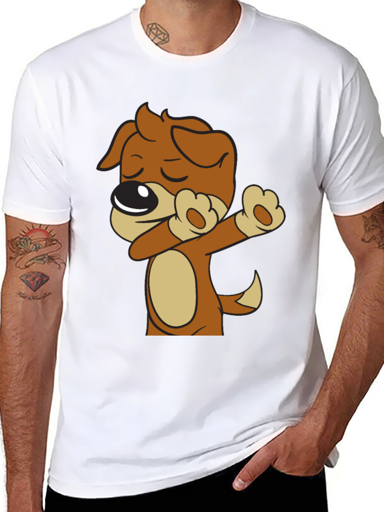 Dog Dabbing Black T-Shirt - Cartoon Animal Graphic Tee