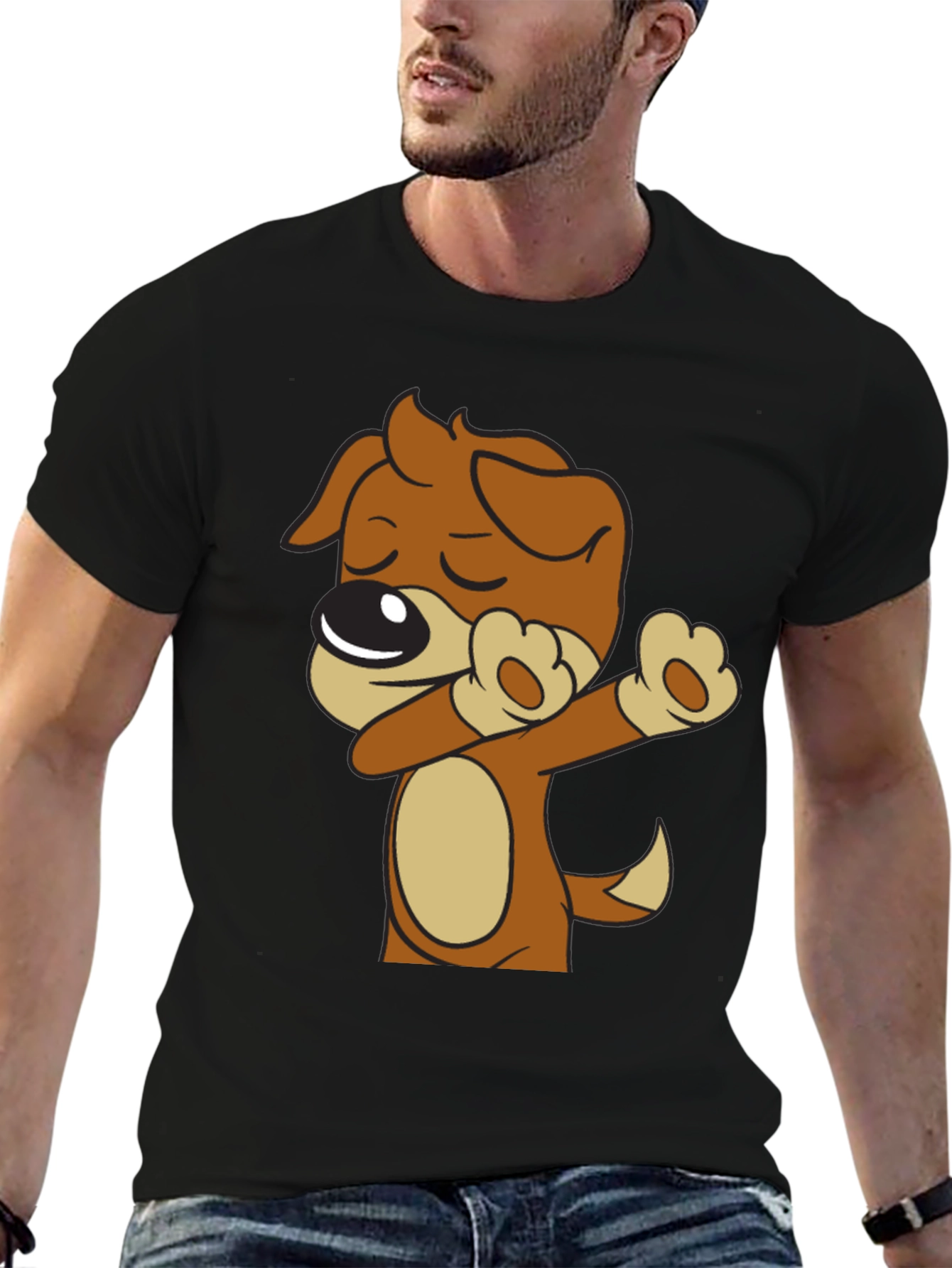 Dog Dabbing Black T-Shirt - Cartoon Animal Graphic Tee